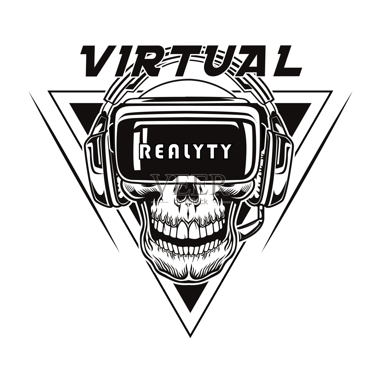 复古头骨在VR头戴式耳机矢量插图插画图片素材