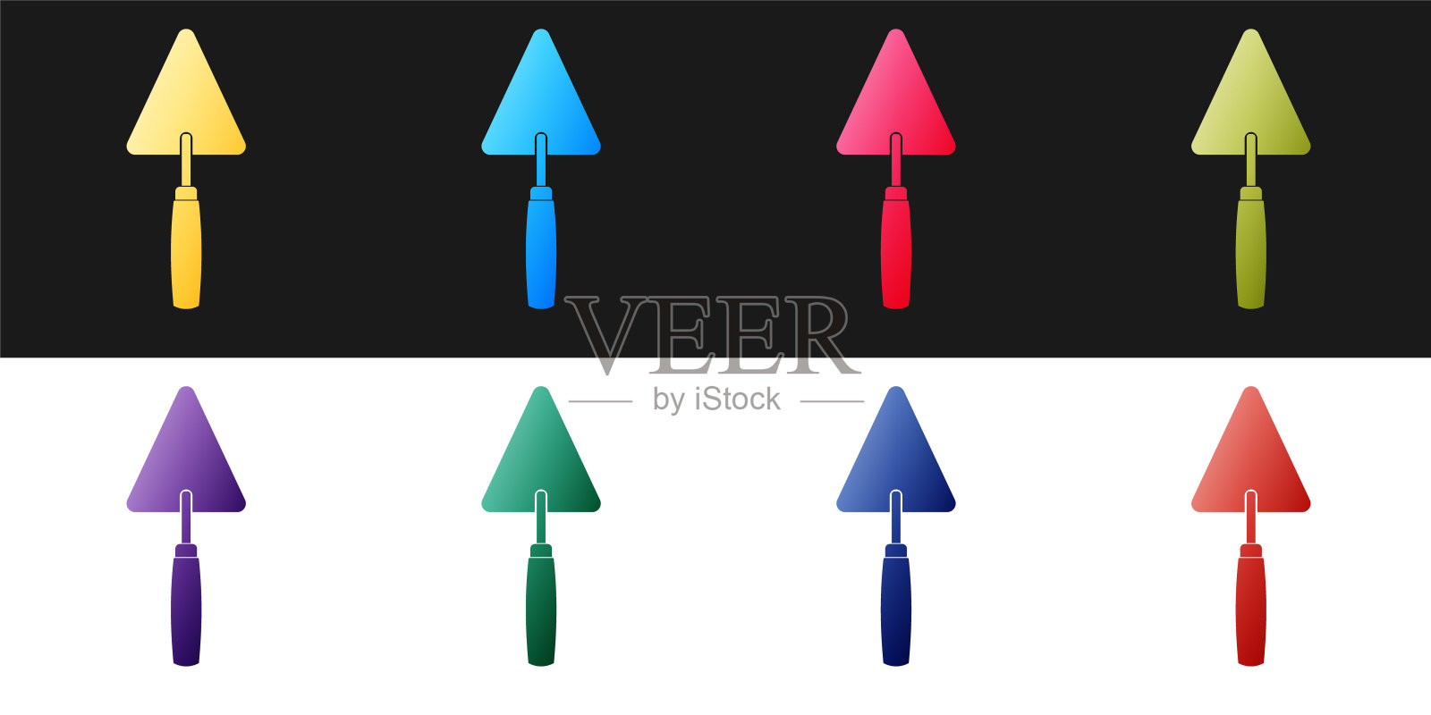 设置抹刀图标隔离在黑色和白色的背景。向量插画图片素材