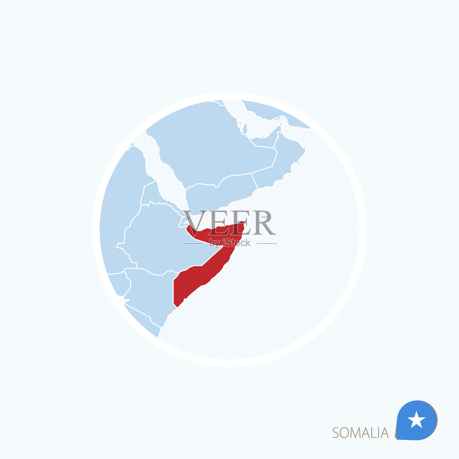 索马里地图图标。蓝色的非洲地图，红色的索马里。插画图片素材
