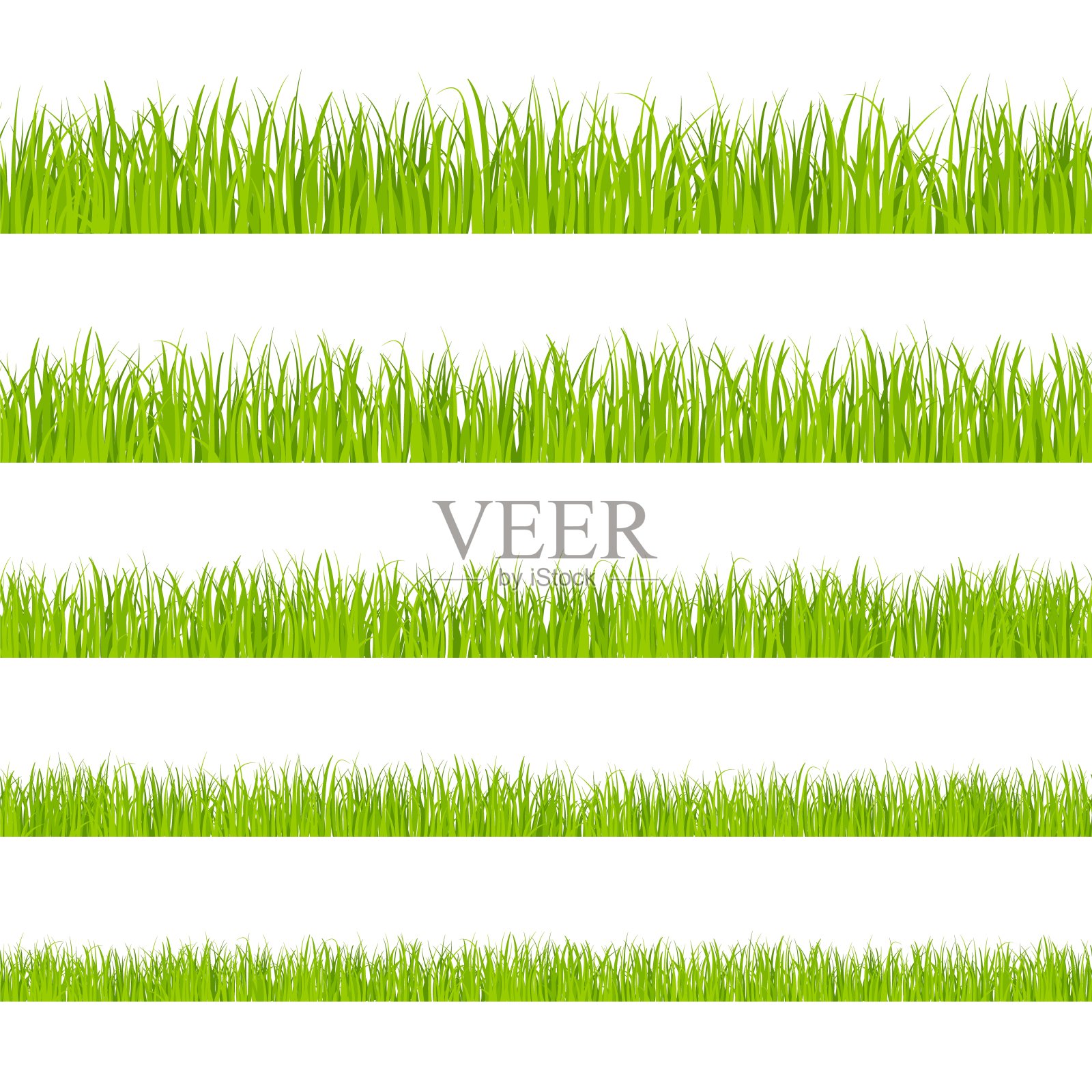 绿色的草。景观草坪，草甸边界clipart。孤立的有机牧场或花园物体形状。郁郁葱葱的草药矢量无缝模式插画图片素材