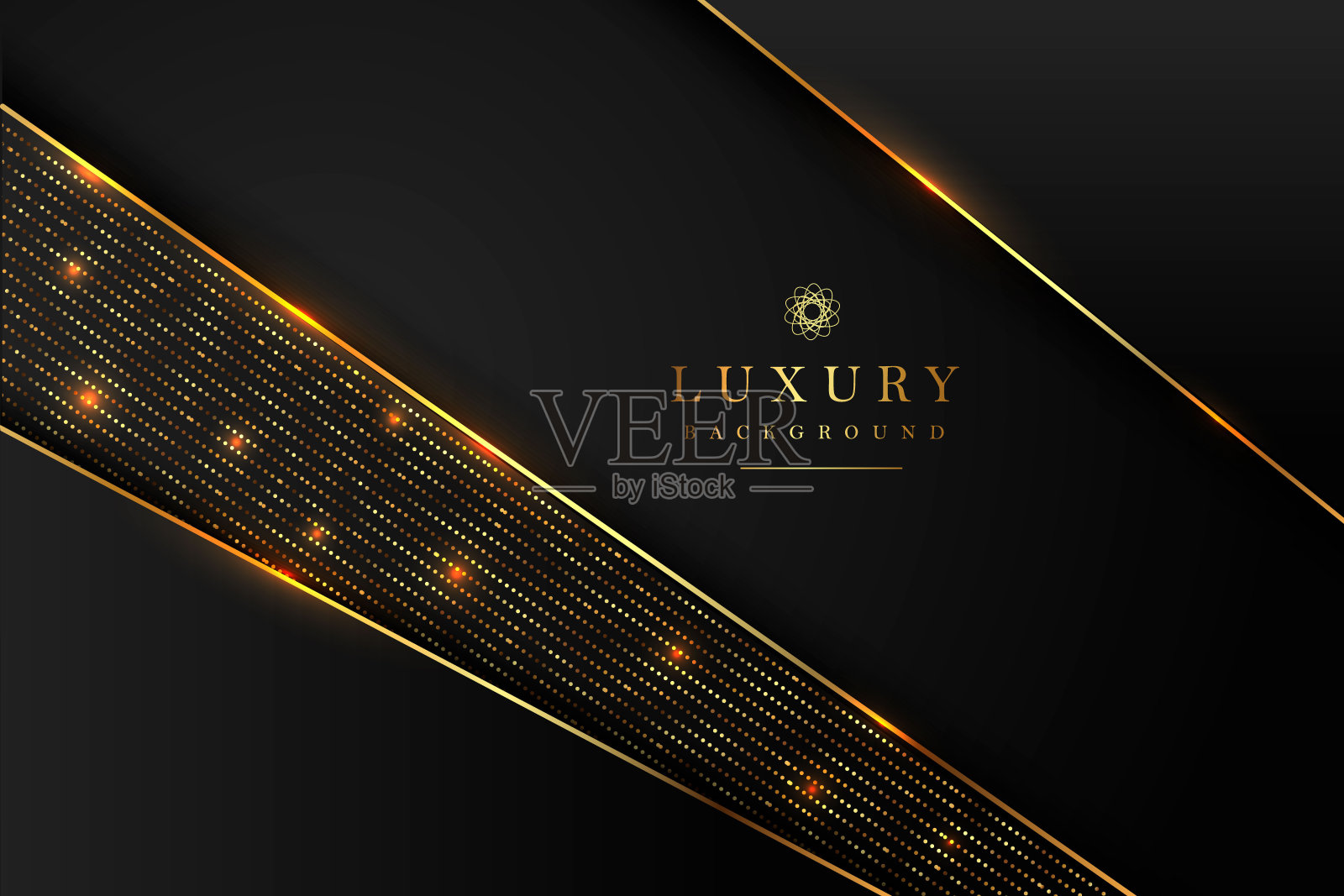 豪华的黑色背景与金色的结合在一个3D风格。平面设计元素。优雅的装饰。每股收益10插画图片素材
