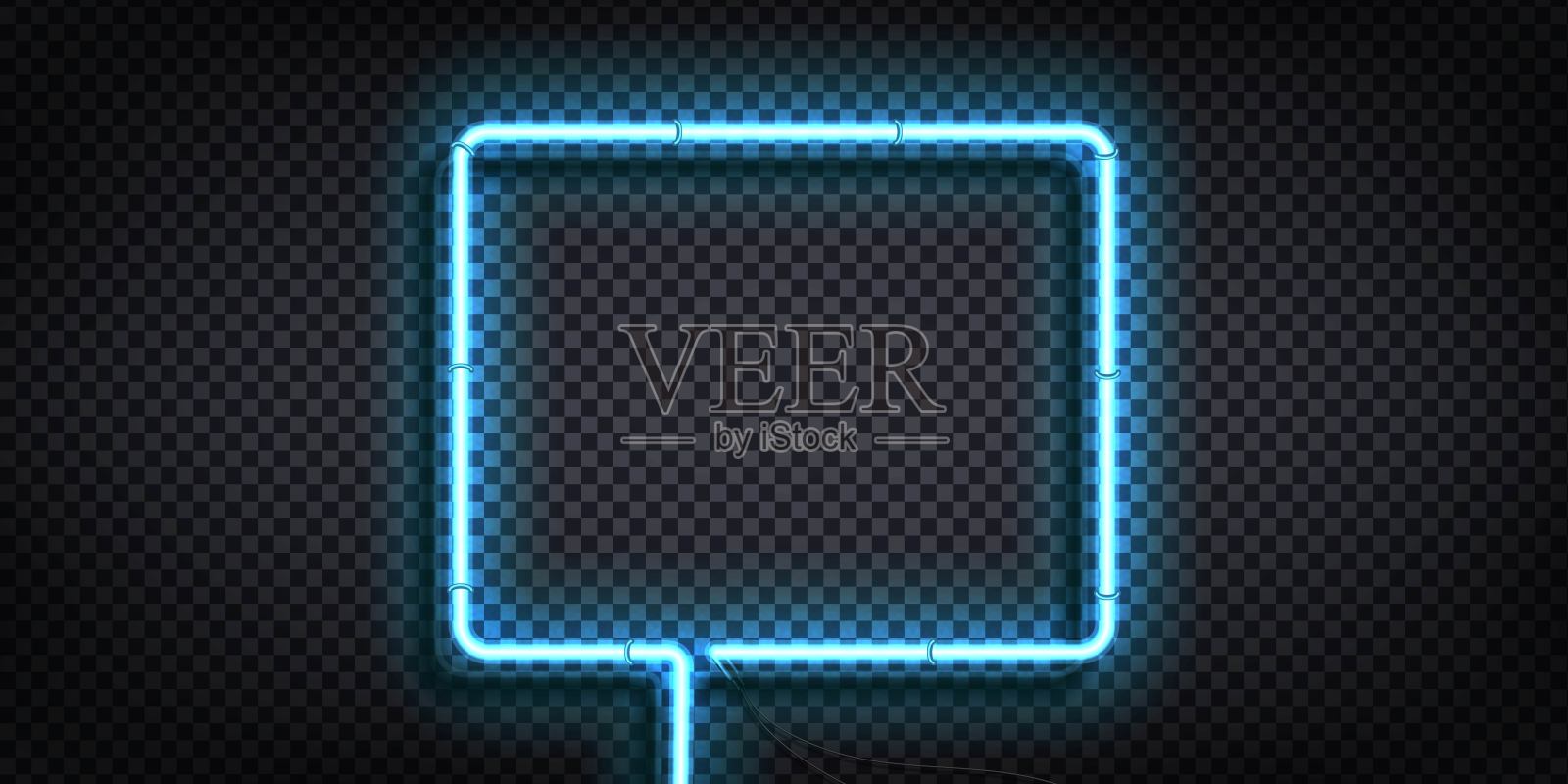 矢量现实隔离霓虹标志的蓝色框架模板和布局。插画图片素材
