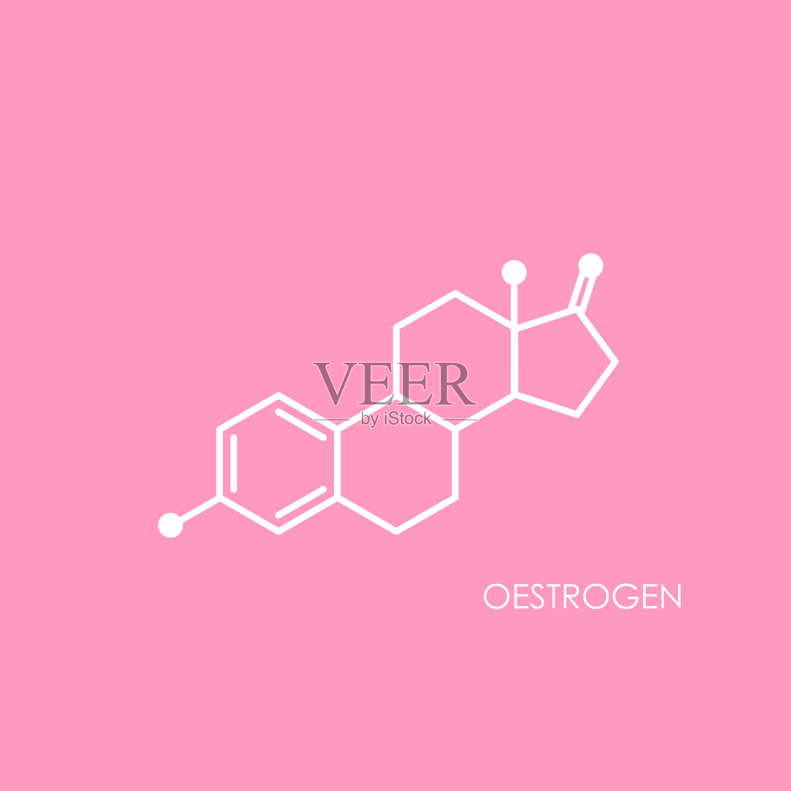 雌激素molecula结构。彩色线图标孤立在粉红色的背景。插画图片素材