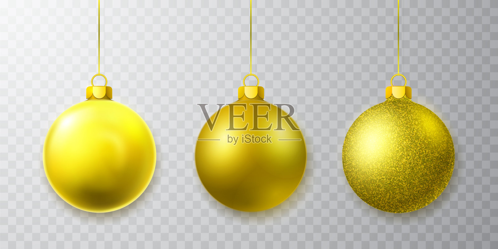 金色闪闪发光的圣诞球。圣诞玻璃球。节日装饰模板。矢量图插画图片素材