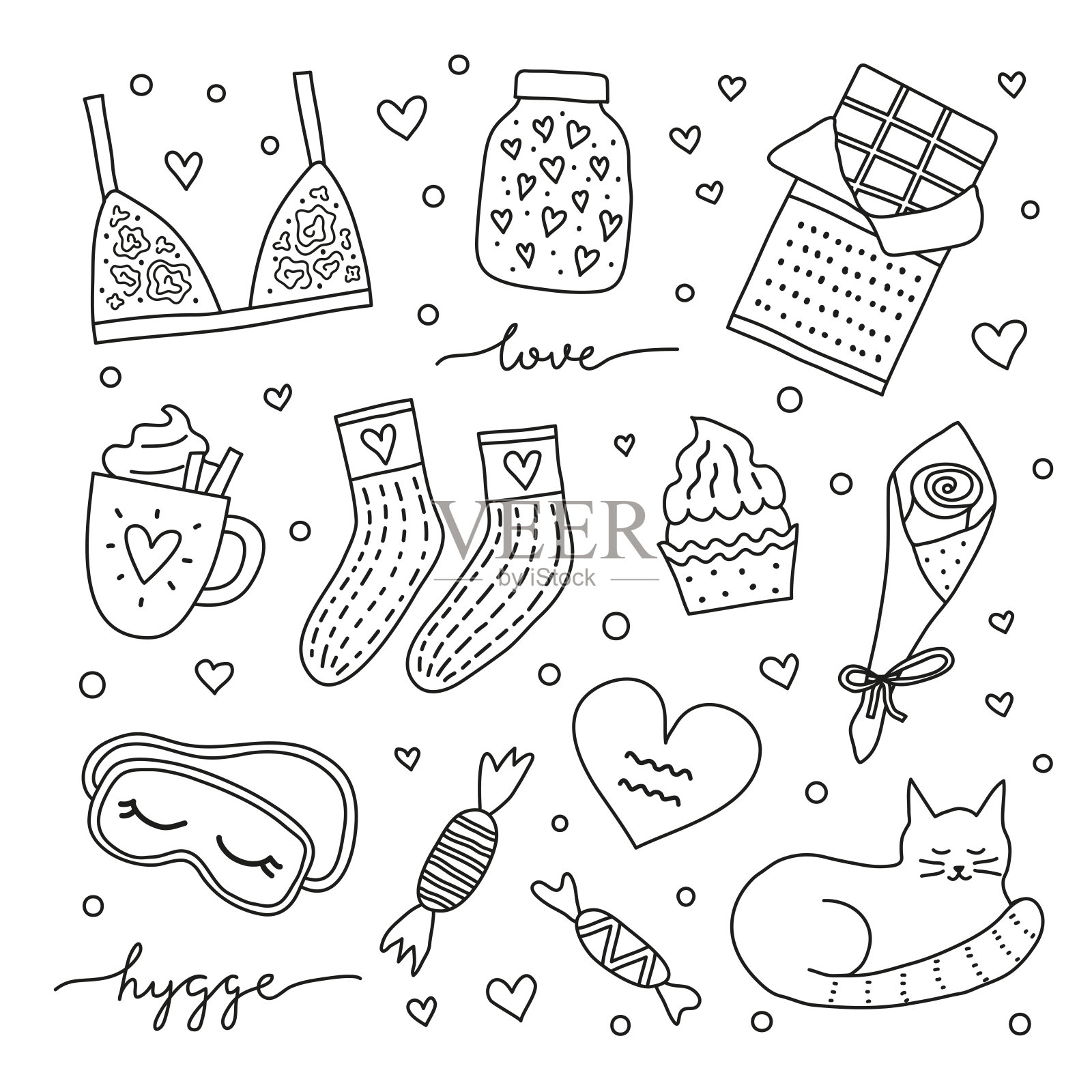 Hygge情人节的涂鸦。插画图片素材