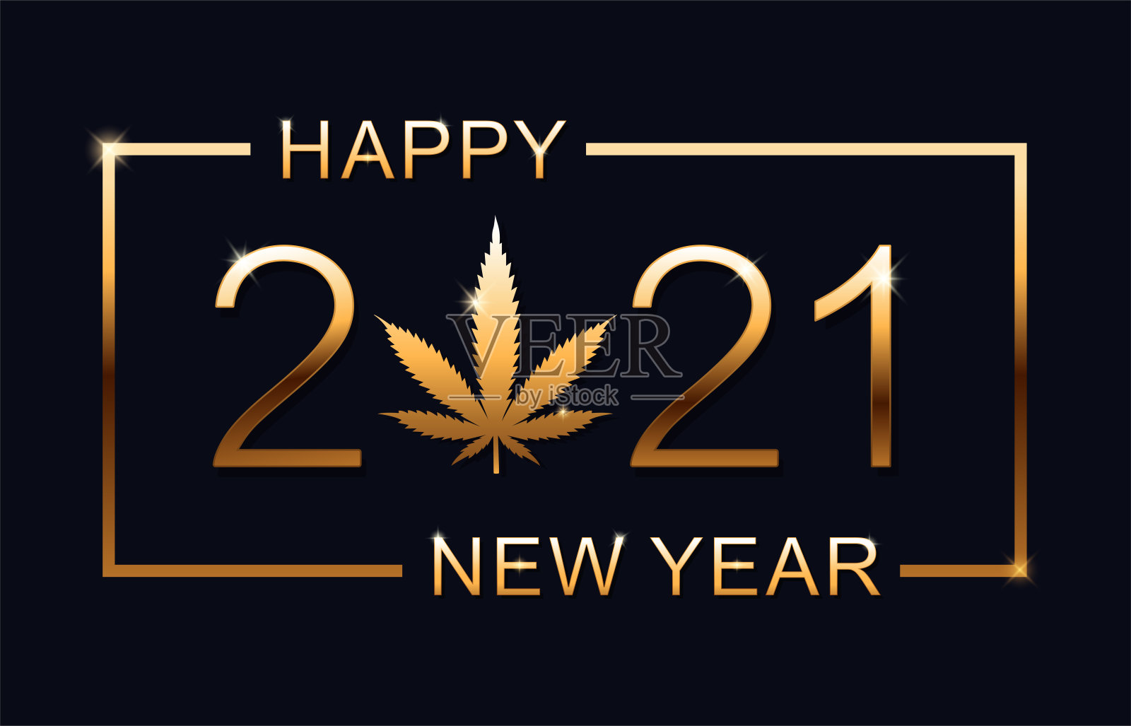 2021年新年快乐背景用大麻叶。插画图片素材