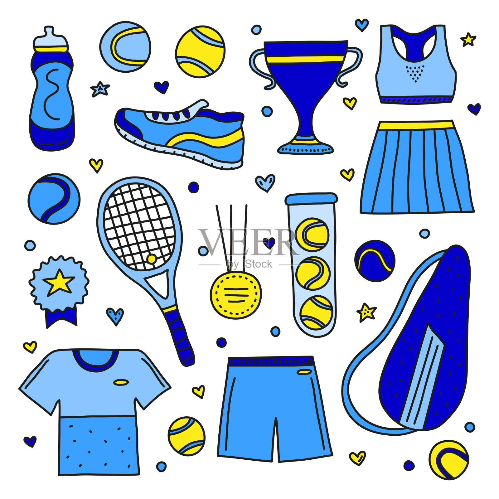 一套涂鸦大网球项目。插画图片素材