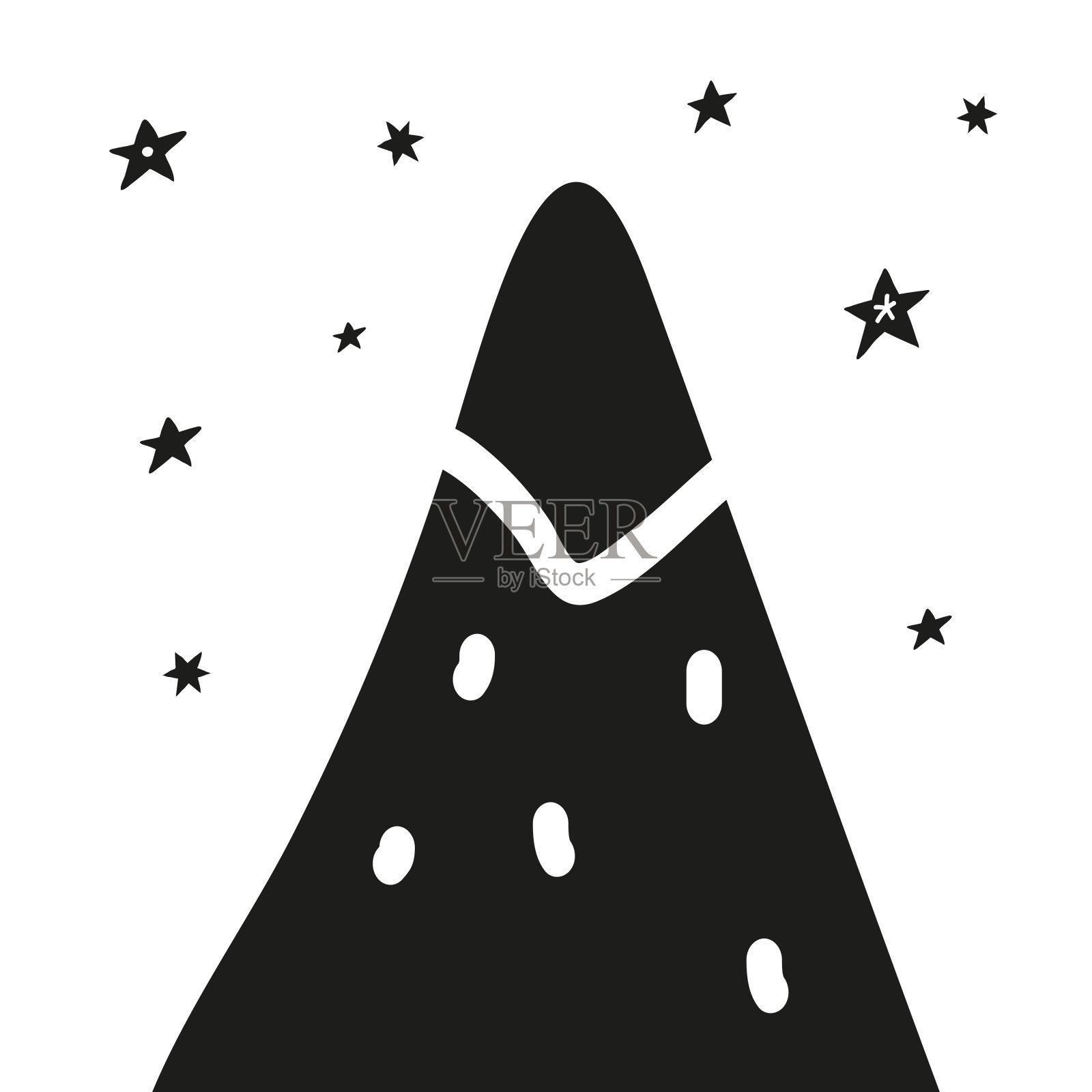 海报与涂鸦山和星星。插画图片素材