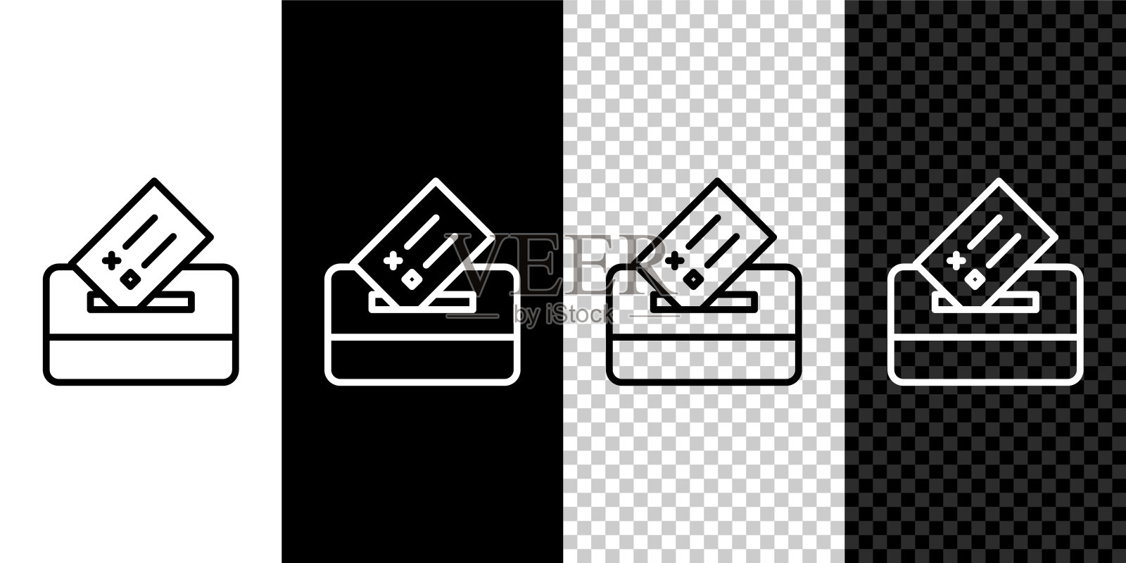 设置线投票箱或投票箱与信封图标隔离在黑色和白色背景。向量图标素材