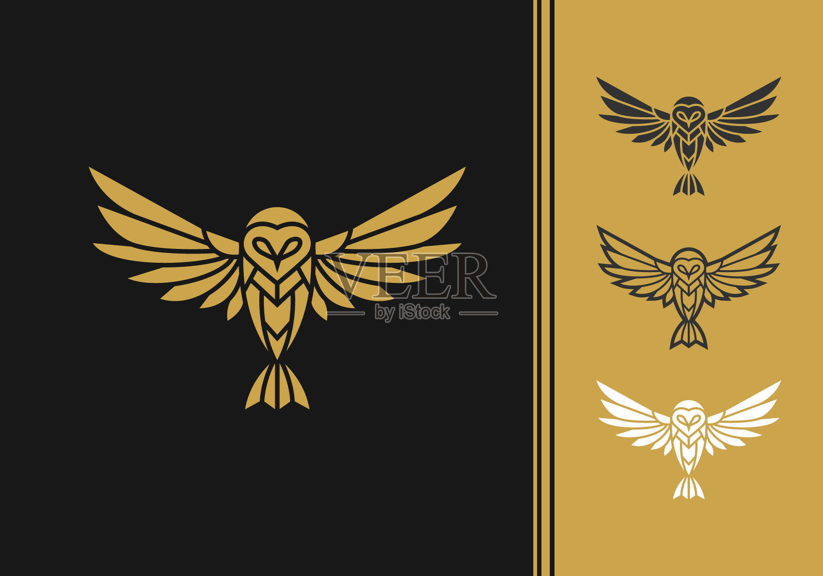 复古飞行金色猫头鹰设计概念向量图标设计元素图片