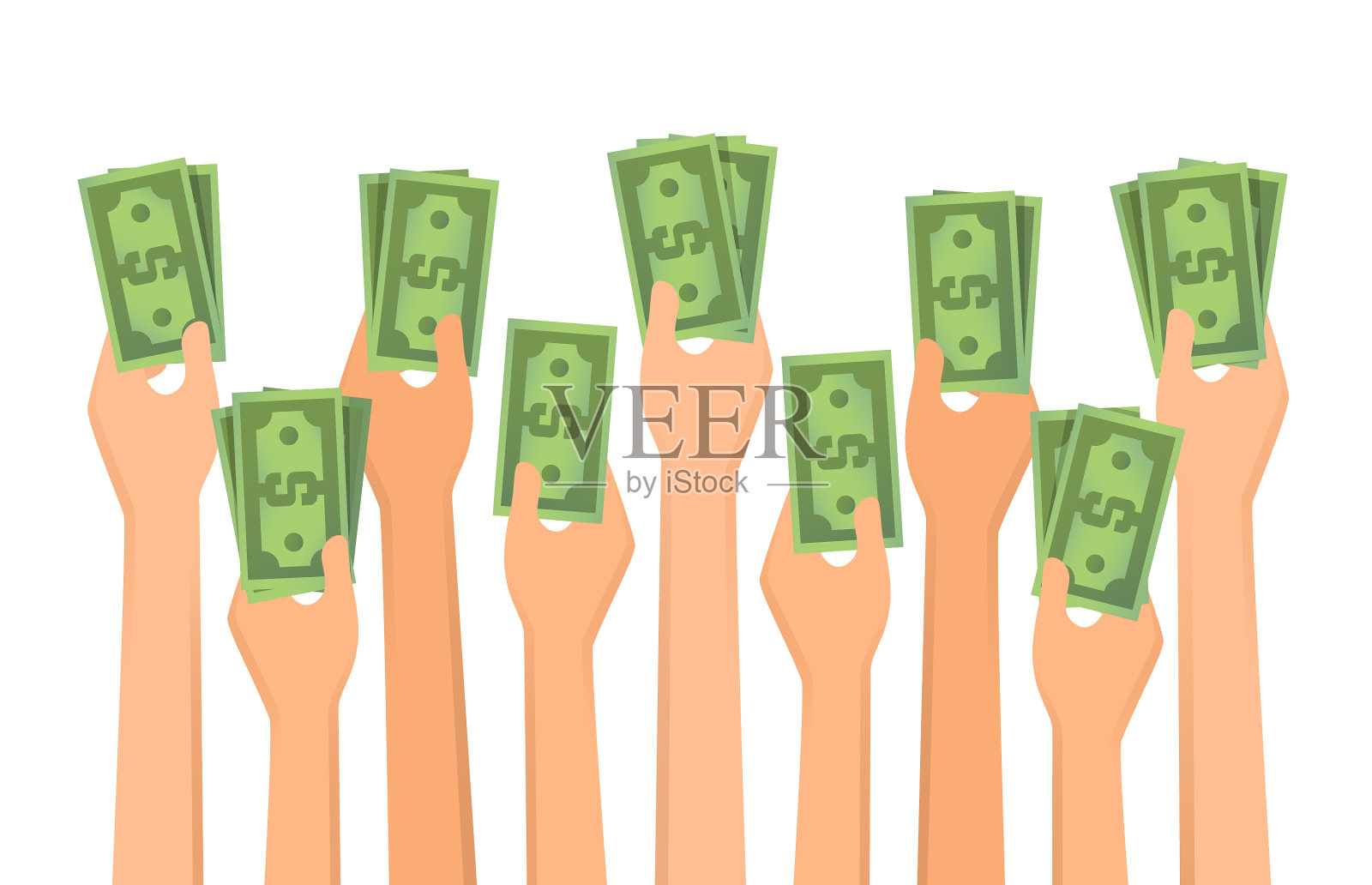 手拿着钱，摆出一副扁平的姿势设计元素图片