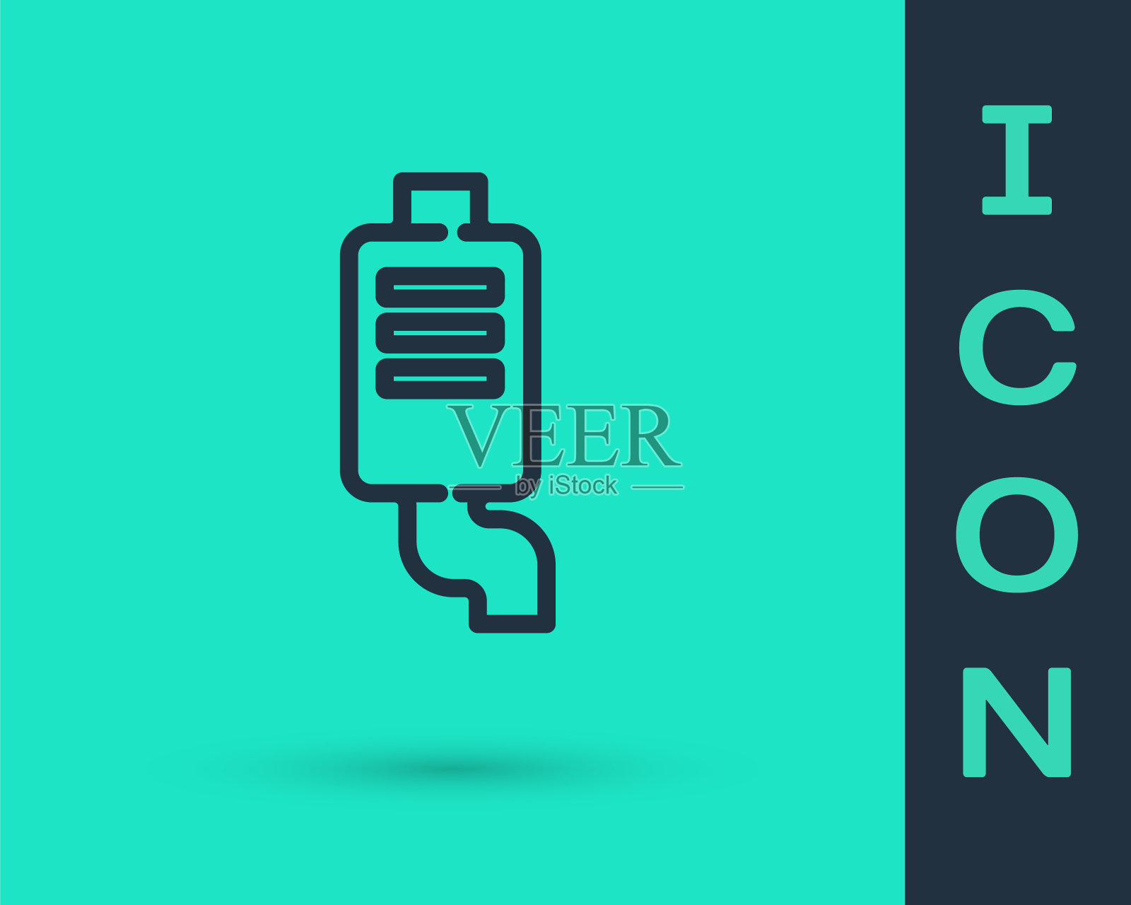 黑色线汽车消声器图标隔离在绿色背景。排气管道。向量图标素材