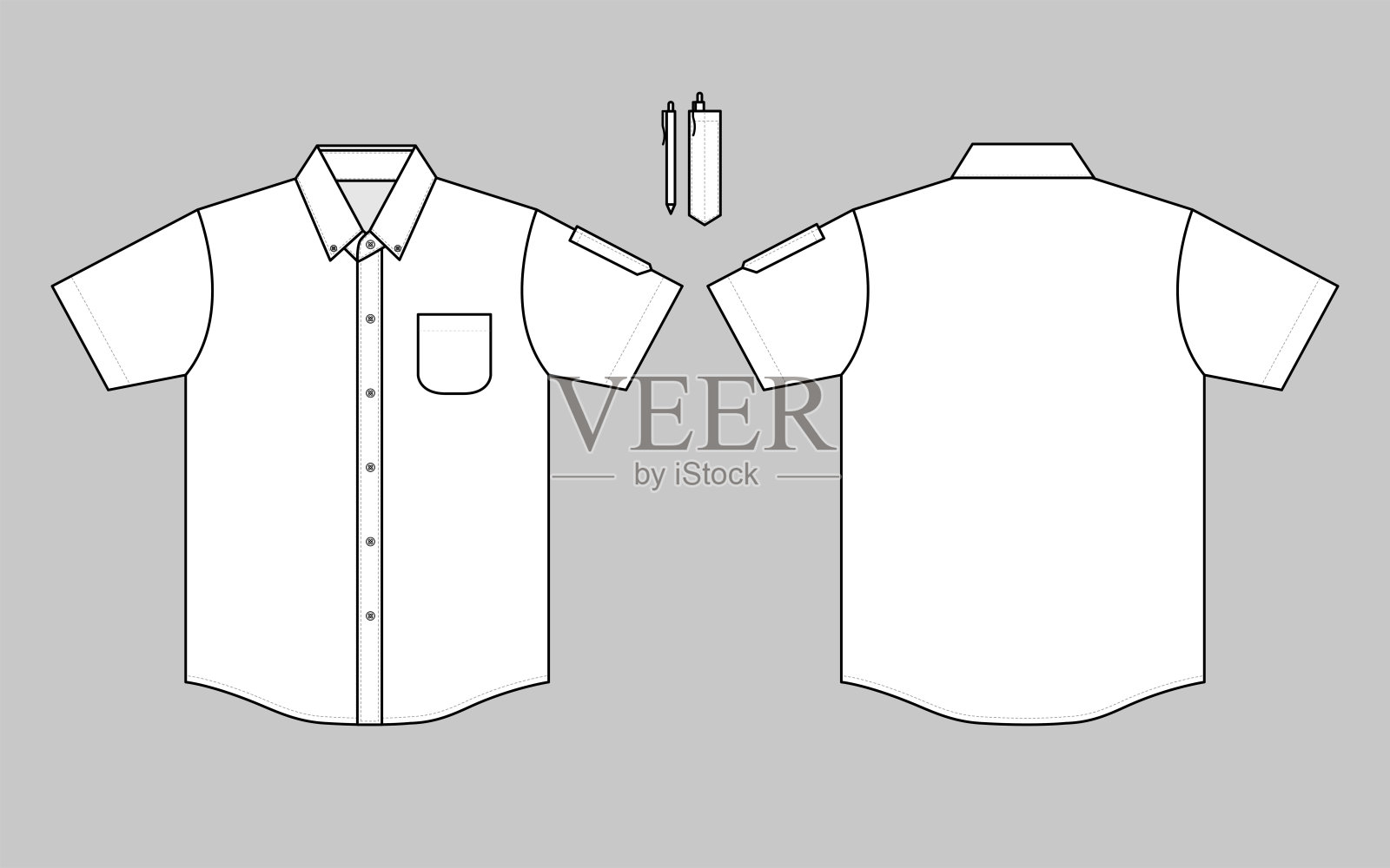 空白白色短袖制服衬衫与笔柄矢量为模板插画图片素材