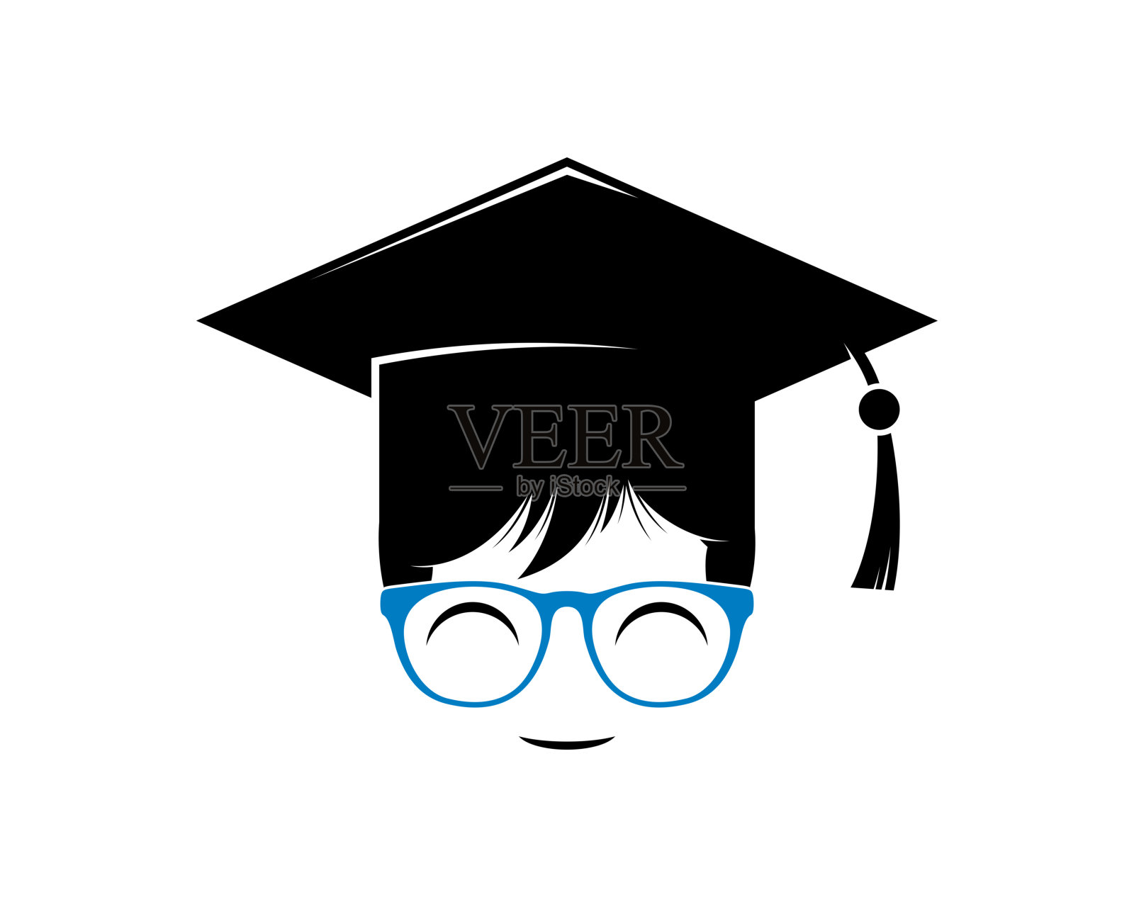 戴着毕业帽和蓝眼镜的书呆子插画图片素材