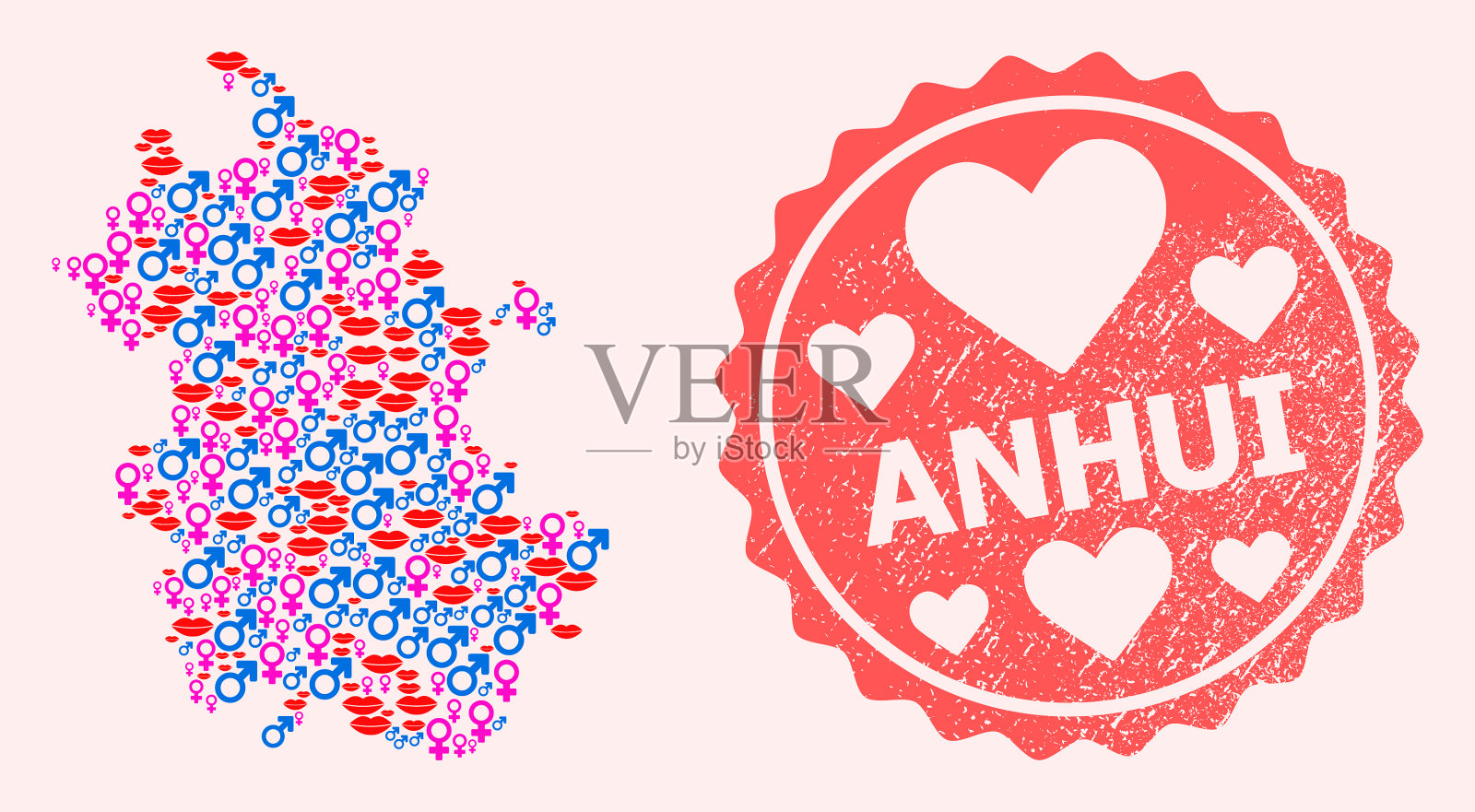 贴安徽省性感微笑地图插画图片素材