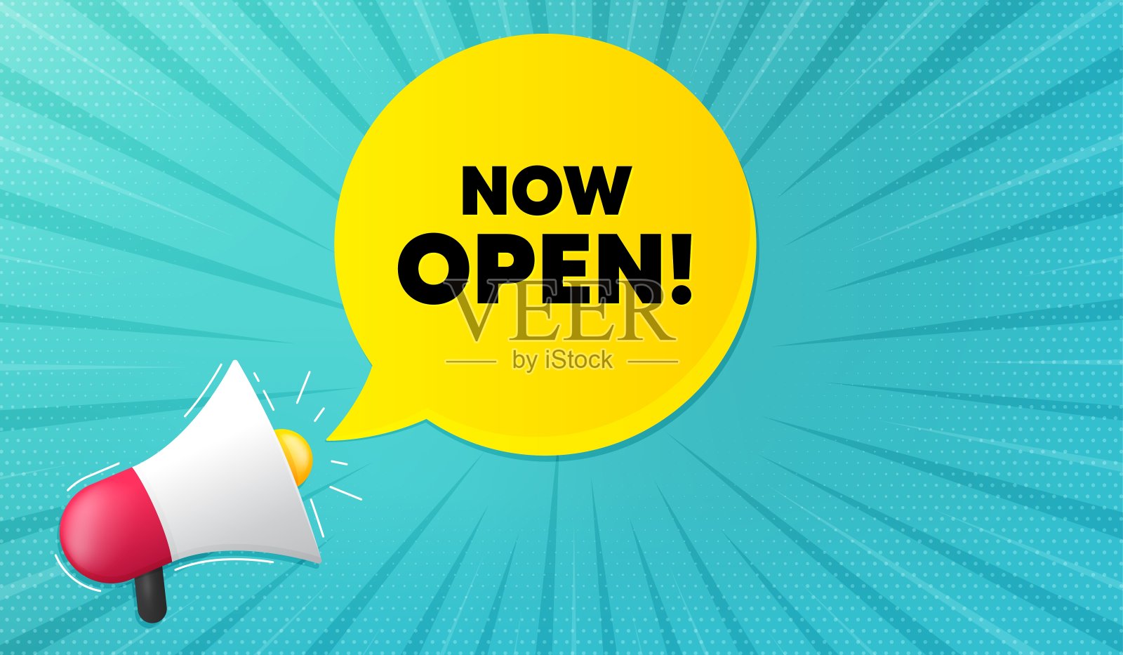 现在打开了。推广新业务标识。向量插画图片素材