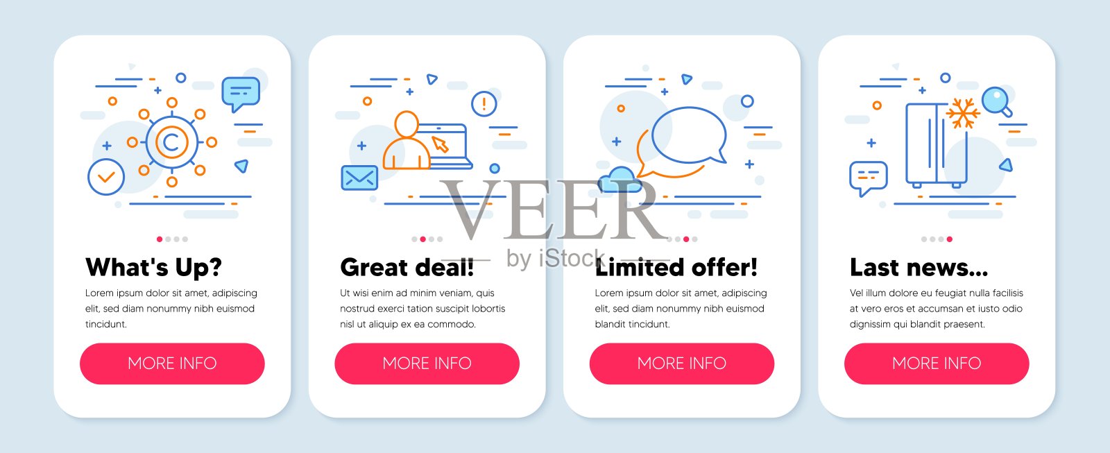 设置线条图标，如Messenger，在线教育，Copywriting网络符号。冰箱一行图标。向量设计模板素材