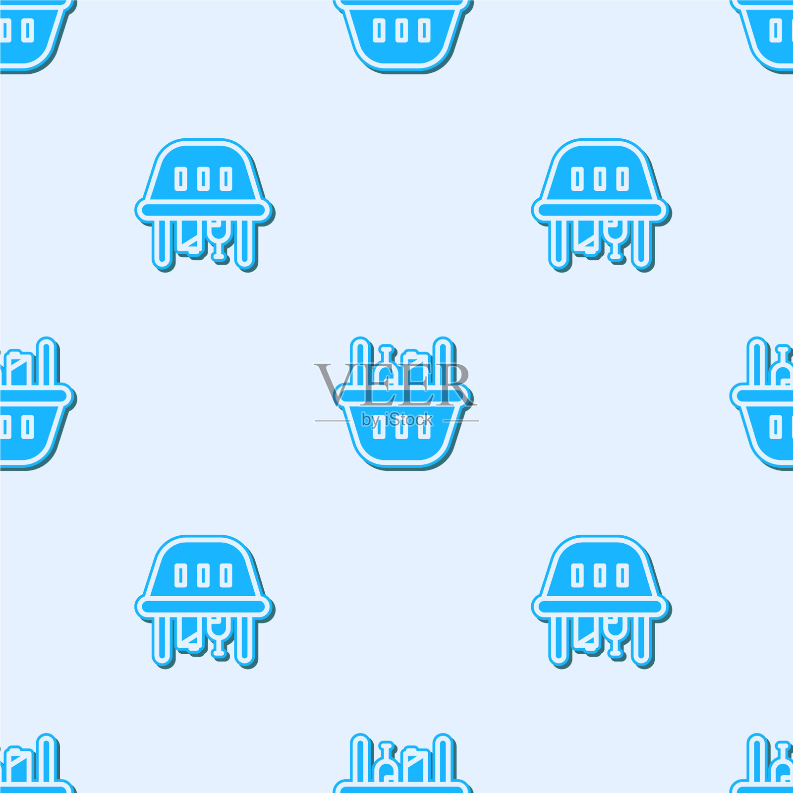 蓝线购物篮和食品图标孤立插画图片素材