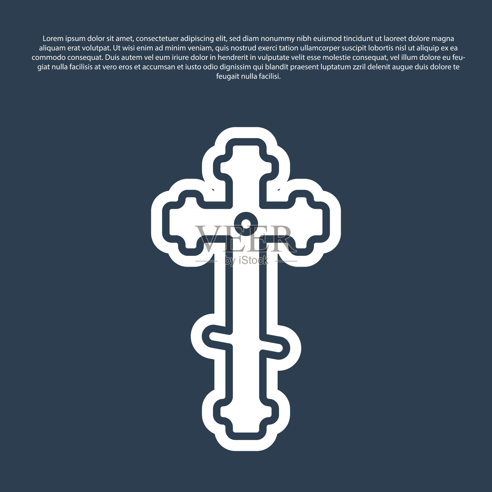 蓝线基督教十字图标孤立在蓝色插画图片素材