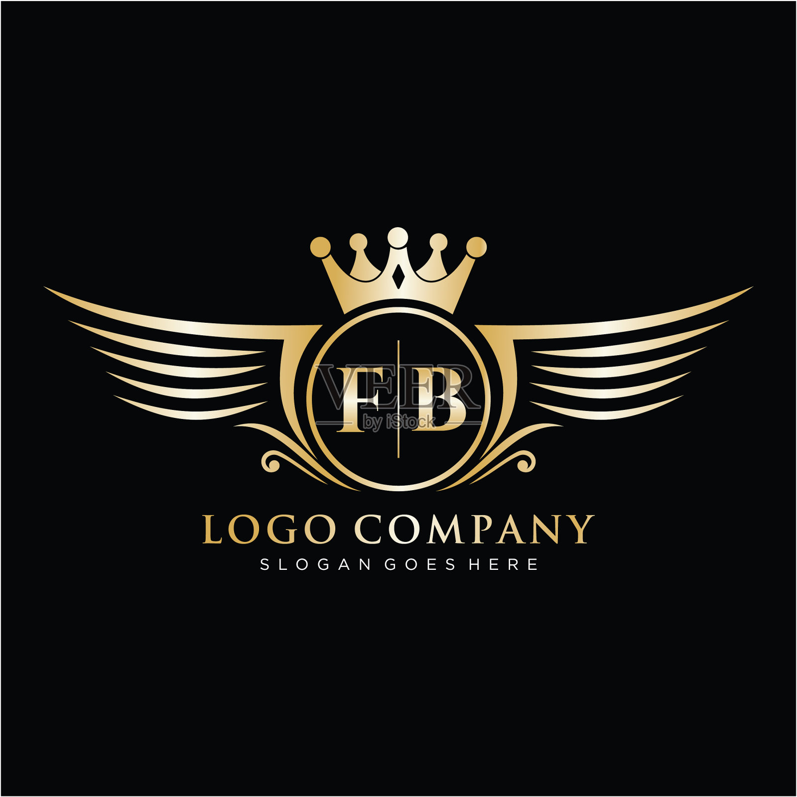 Fb字母首字母与皇家翼标志模板插画图片素材