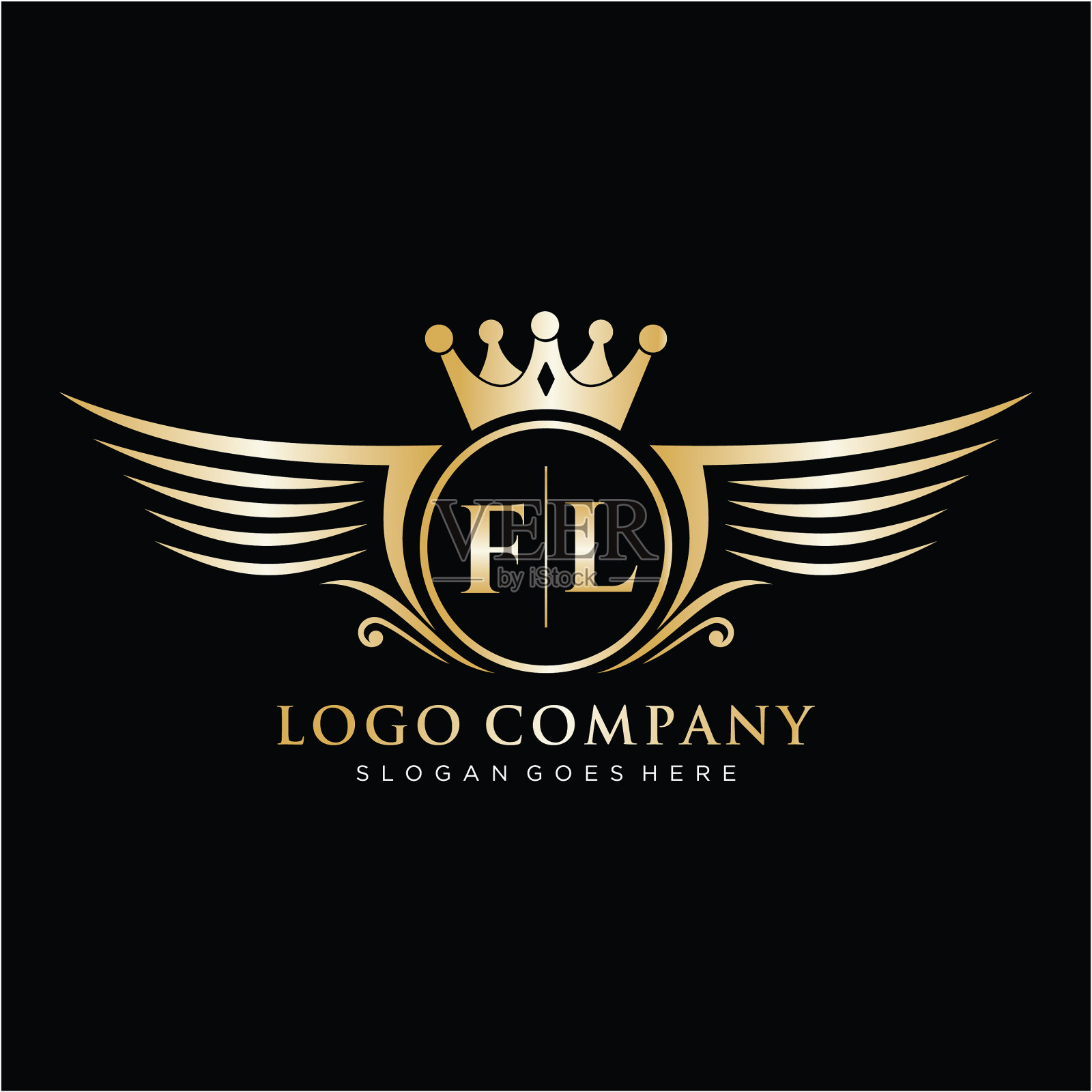 Fl字母首字母与皇家翼标志模板插画图片素材