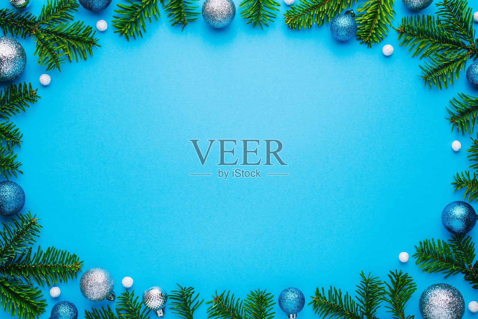 蓝色的圣诞背景与框架照片摄影图片