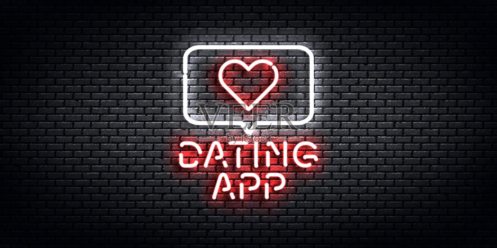 矢量现实孤立的霓虹灯约会应用程序标识模板装饰和布局覆盖。插画图片素材