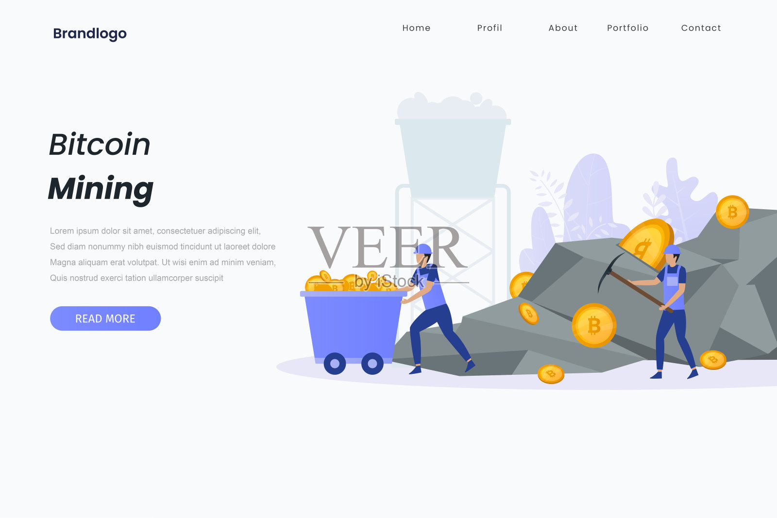 比特币挖矿插图登陆页插画图片素材