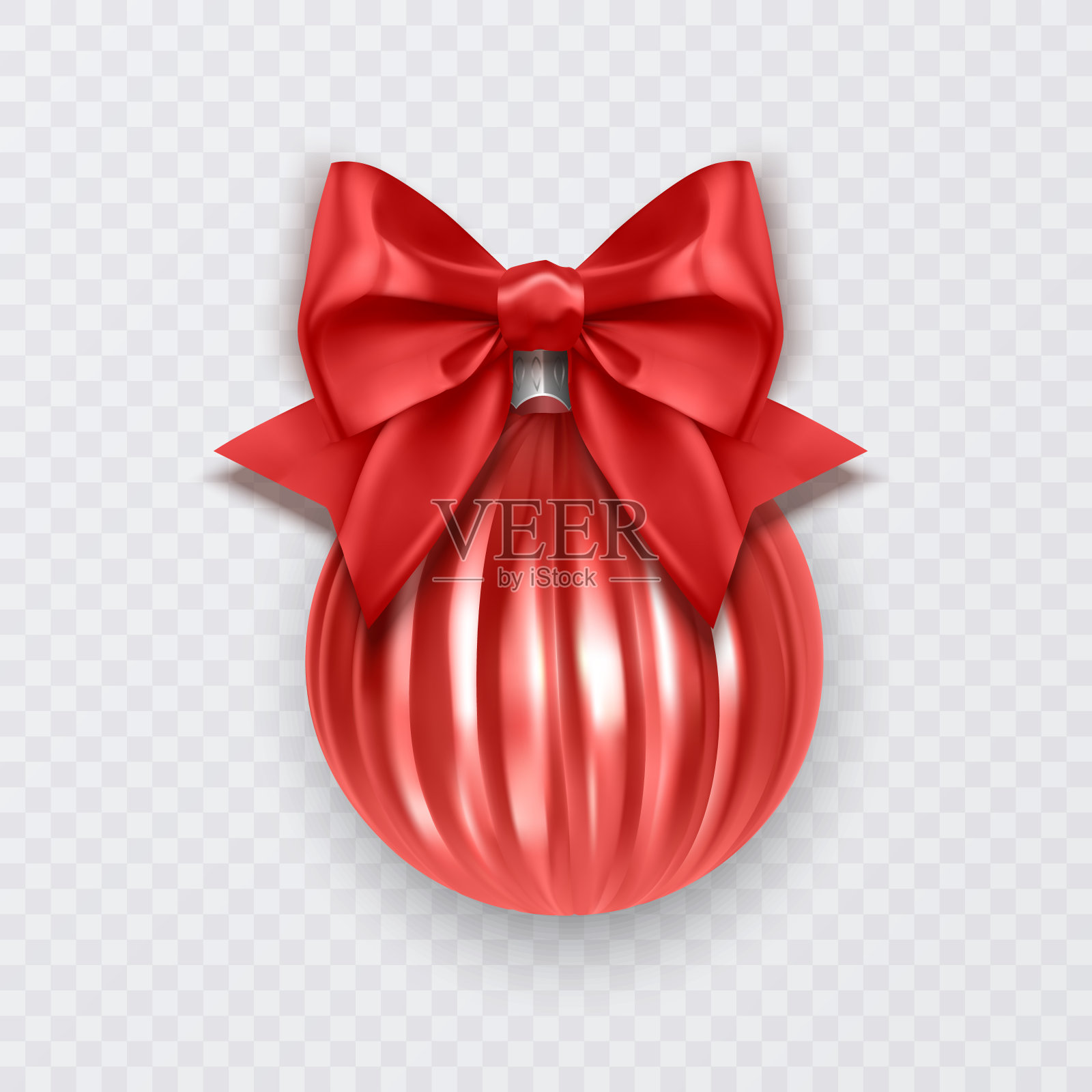 带蝴蝶结的红色圣诞球。新年装饰孤立在白色背景，矢量插图设计元素图片