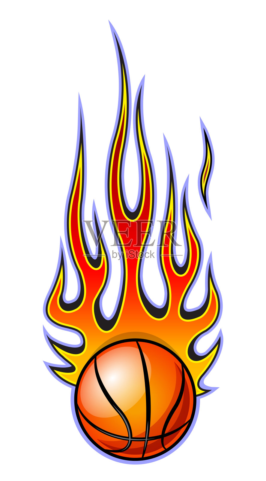 部落火火焰与篮球矢量艺术图形孤立在白色的背景设计元素图片