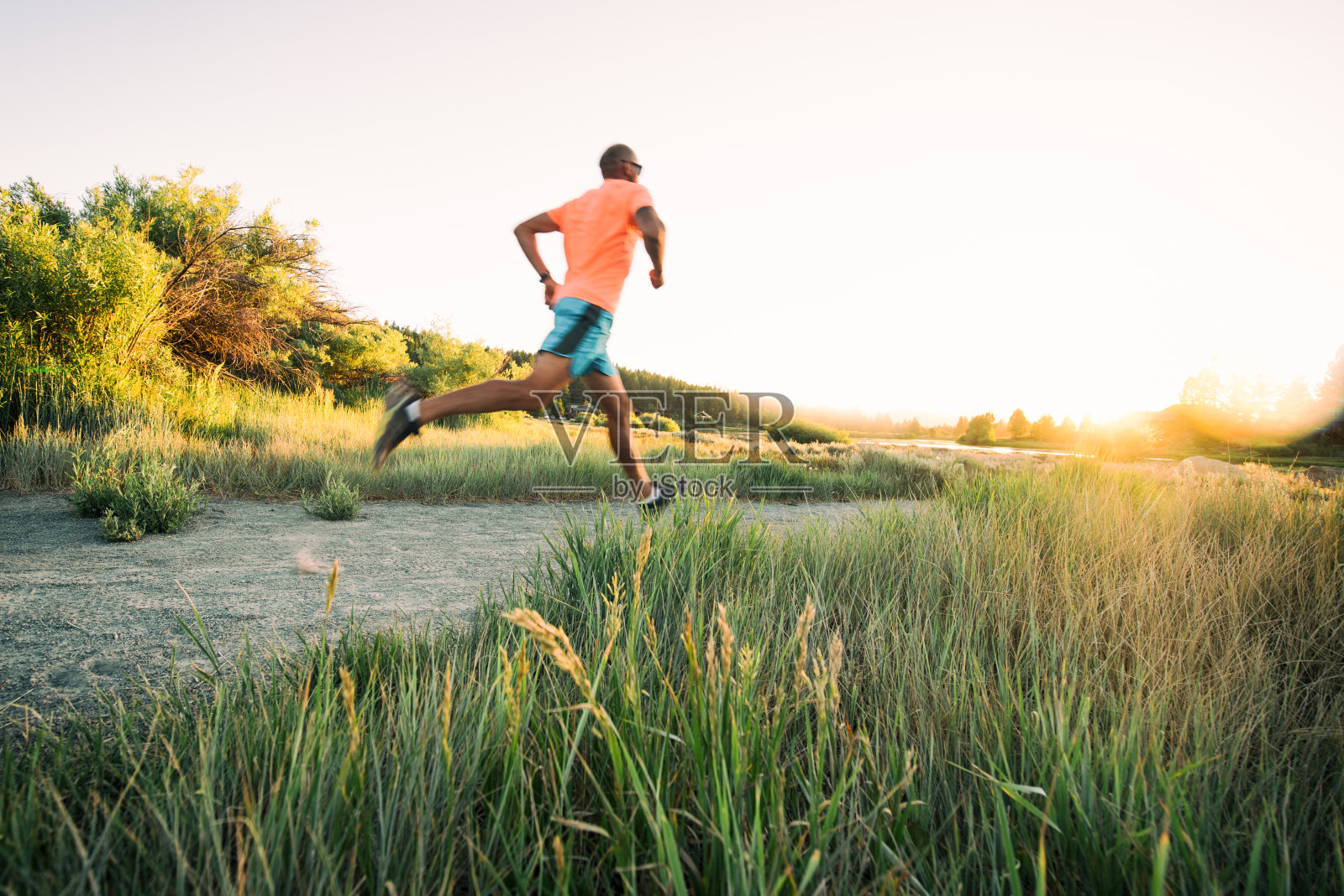 活跃的家庭在日落时跑步、玩耍和骑自行车照片摄影图片