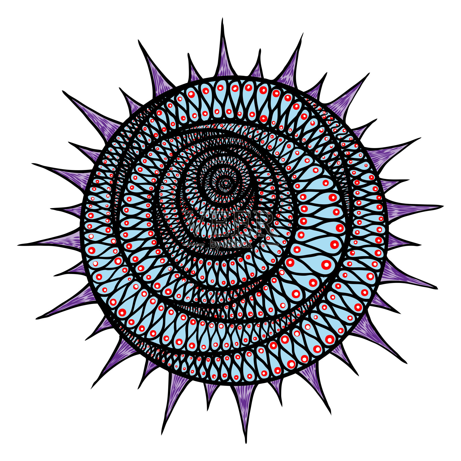 新冠肺炎绘画。中间有DNA或RNA的致病生物体。传染因子，流感污染，空气污染，灰尘，空气中花粉过敏原颗粒。向量。插画图片素材