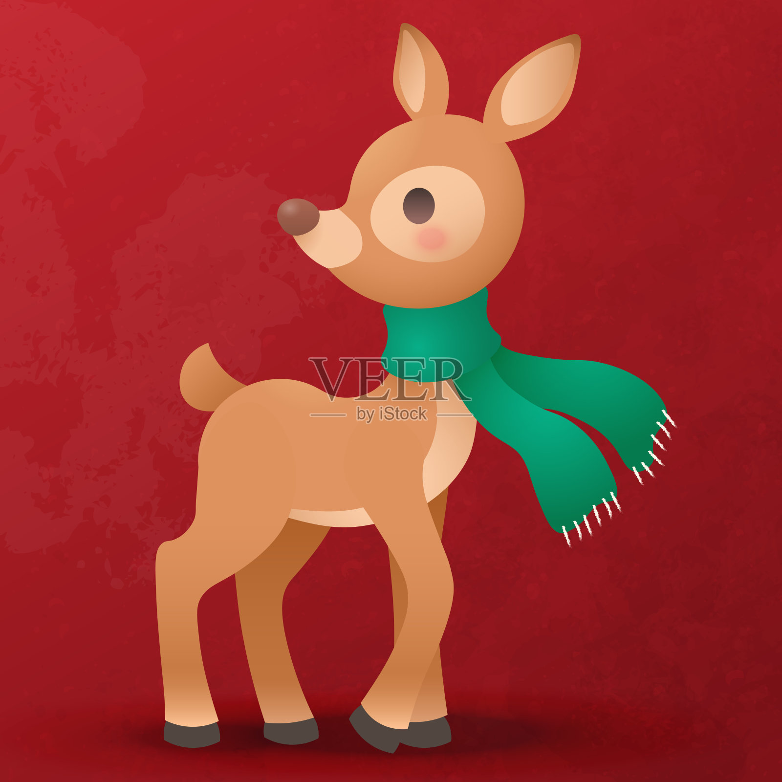 可爱的驯鹿幼崽扁卡通圣诞装饰插画图片素材