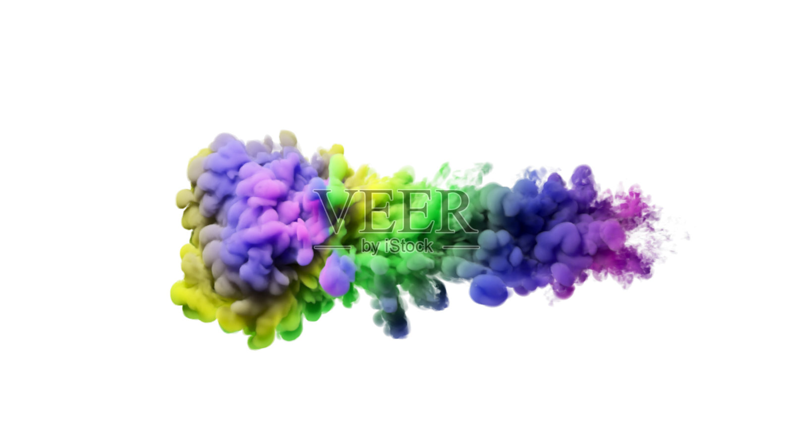 彩色墨水的飞溅。神秘的幻觉。在白色孤立的背景上，五颜六色的烟雾。三维演示照片摄影图片