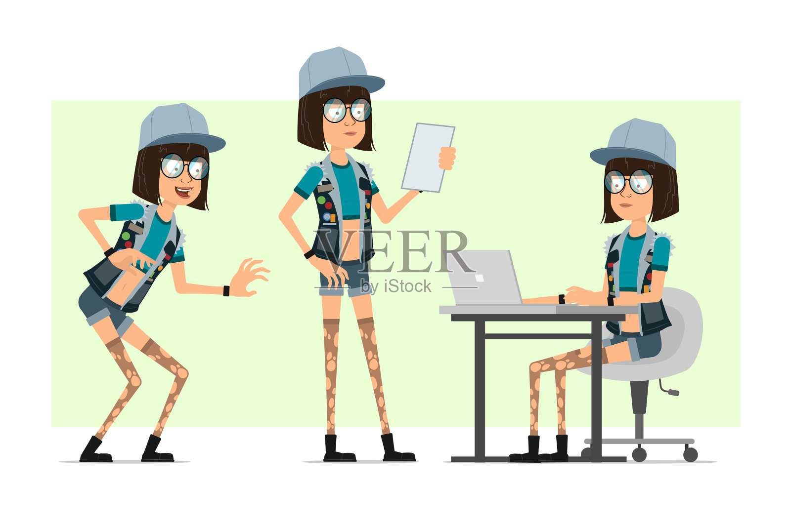 卡通扁潮女孩角色集插画图片素材