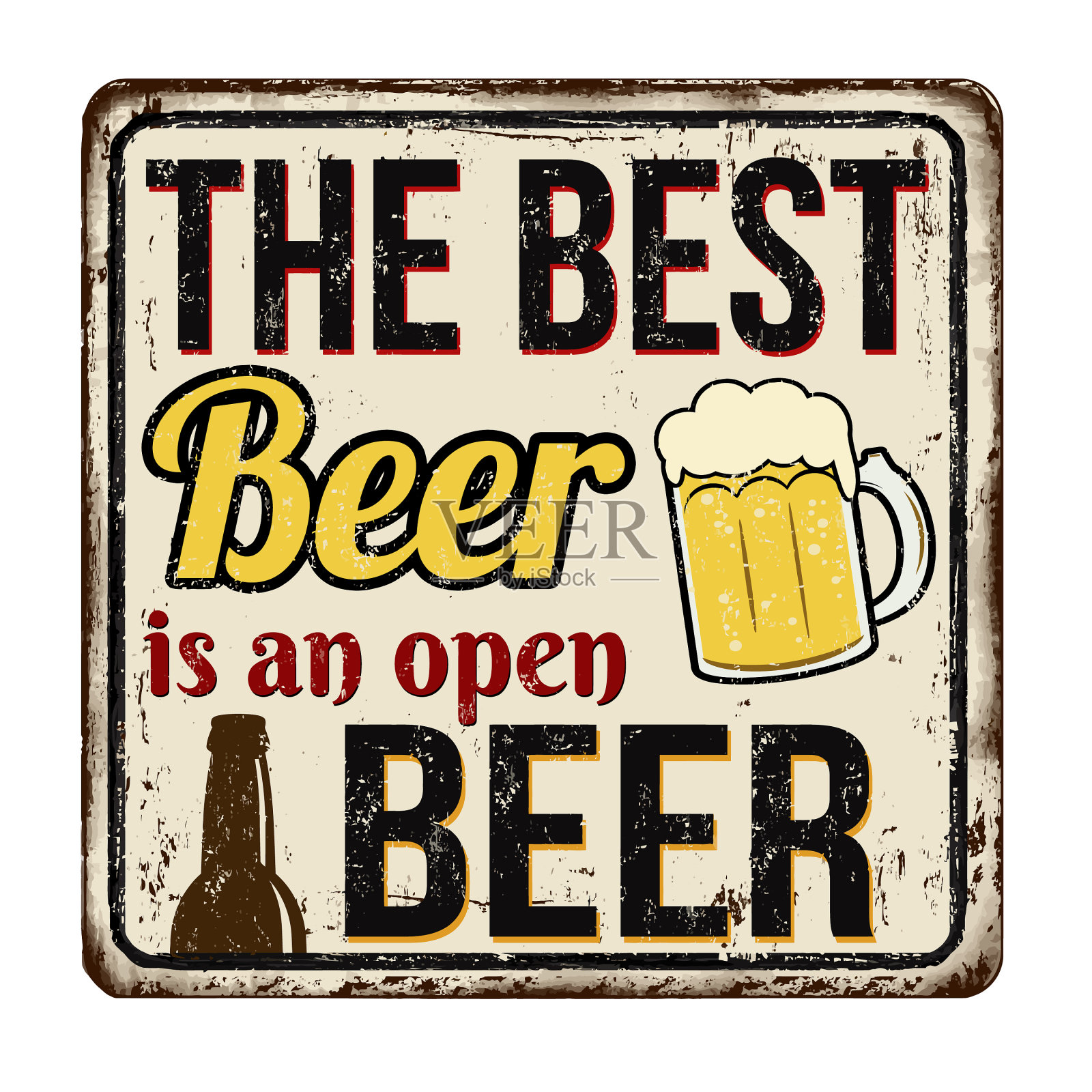 最好的啤酒是一种开着的生锈的金属啤酒设计模板素材