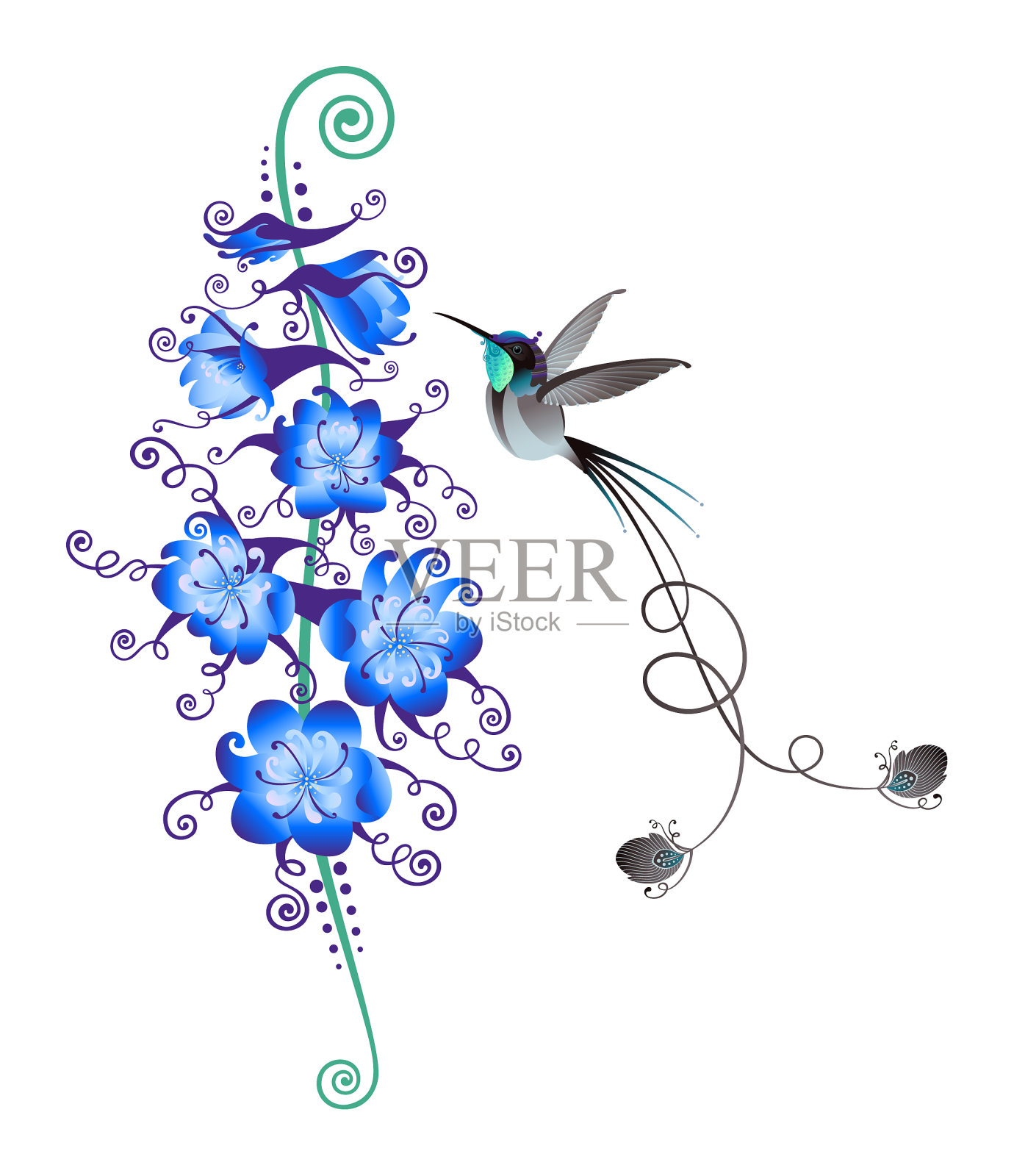 蜂鸟和鲜花设计元素图片