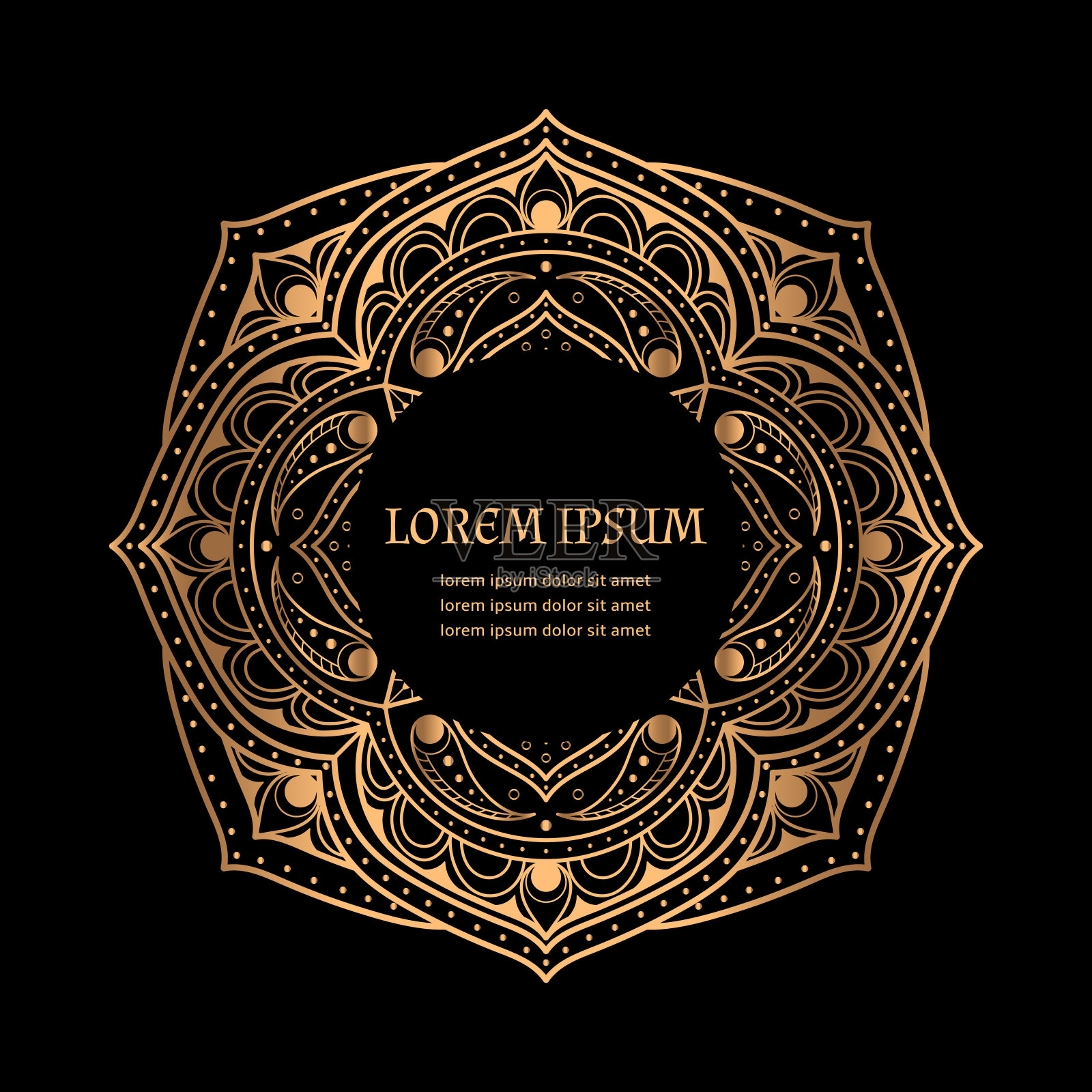 豪华金色黑色框架向量。金丝曼陀罗皇家图案。阿拉伯风格的节日贺卡设计设计模板素材