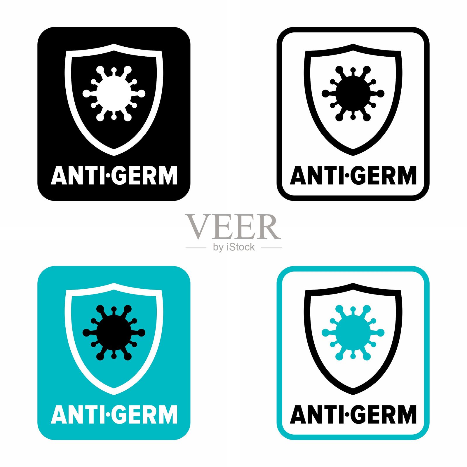 “抗菌”区、卫生、消毒及病毒安全产品信息标志插画图片素材