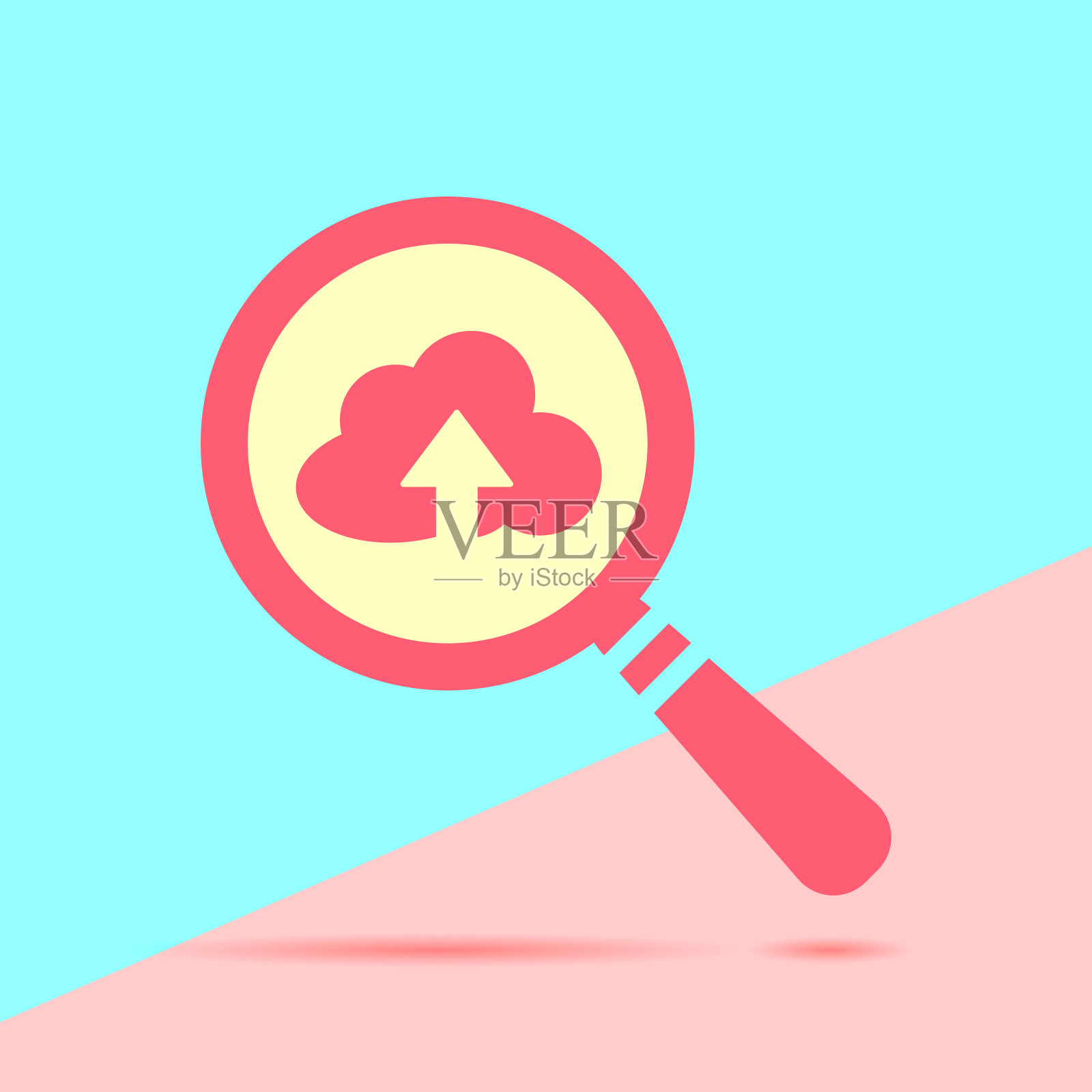 现代彩色搜索平面图标与云和箭头在p插画图片素材