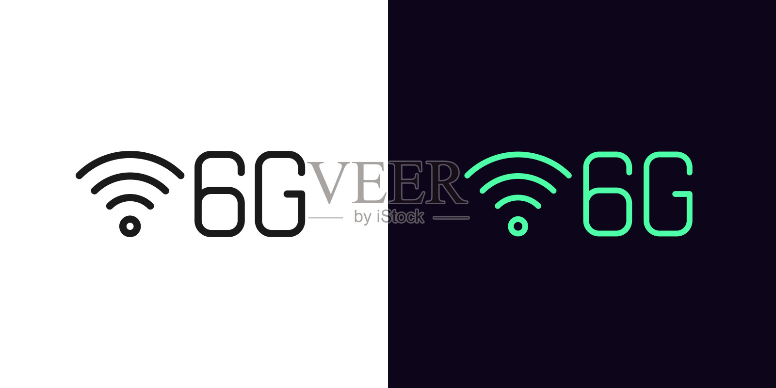 大纲6G网络图标。线性6g技术标志，可编辑笔画，高速上网插画图片素材