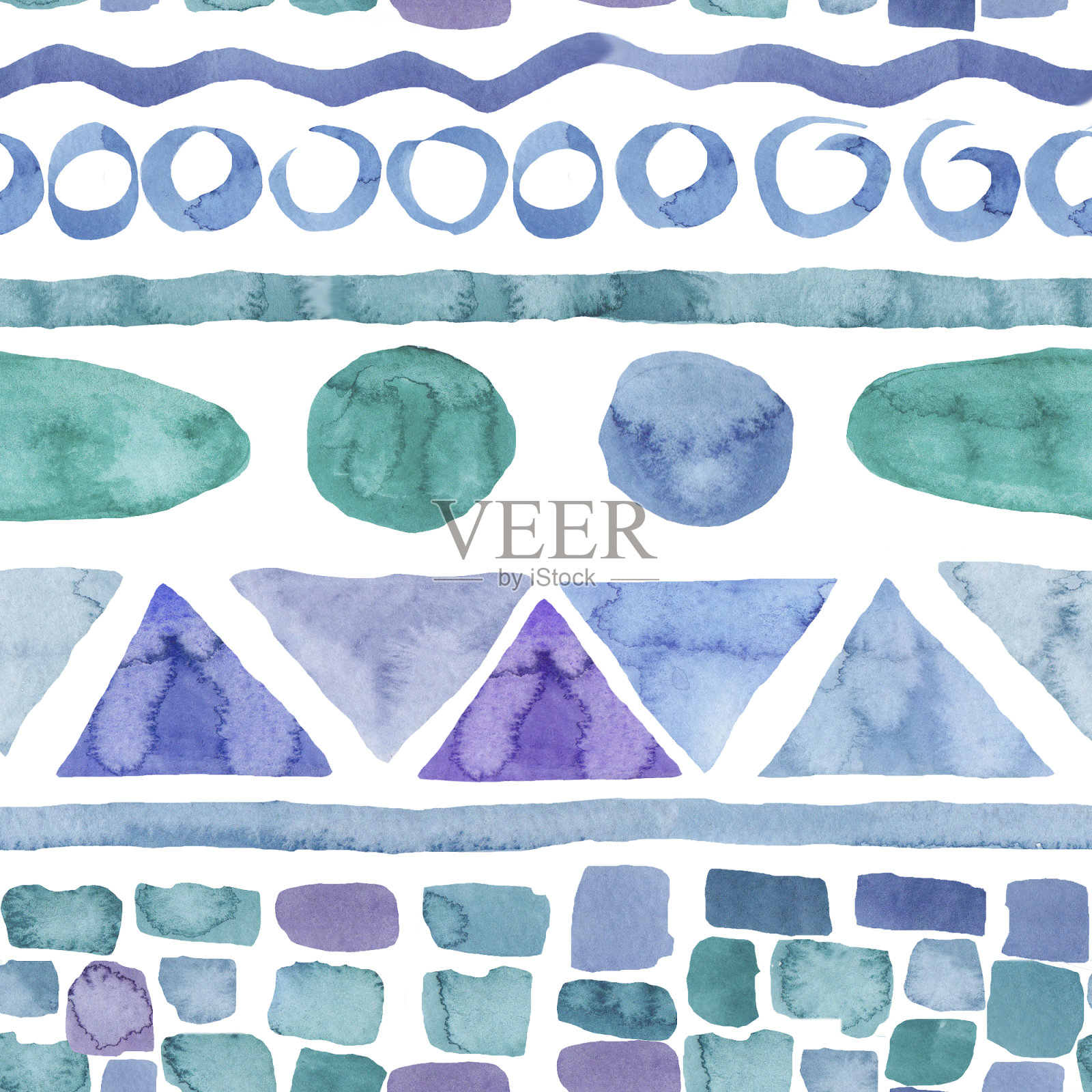 图案蓝色马赛克水彩几何点缀照片摄影图片