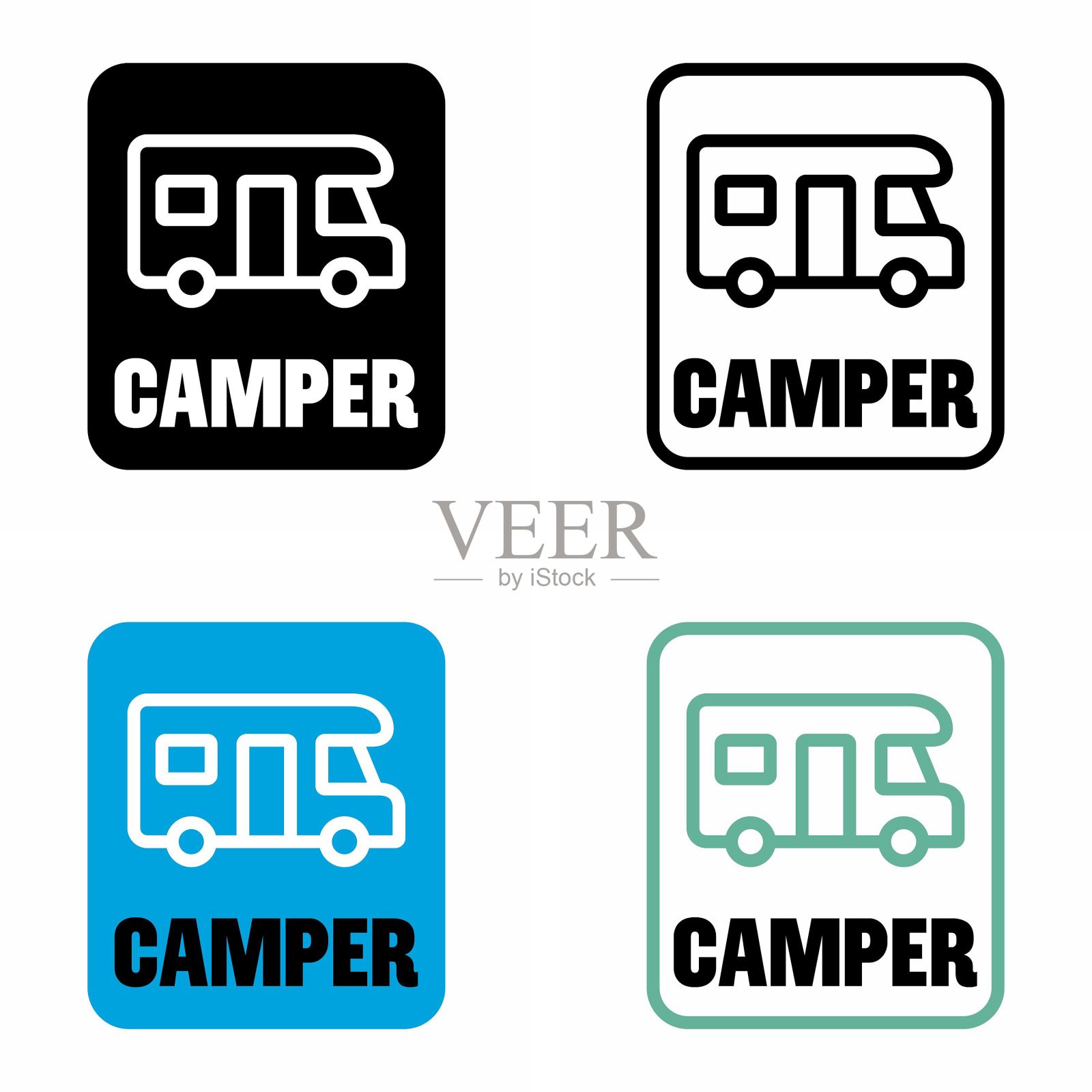 卡车“露营车”，休闲可拆卸车辆信息标志插画图片素材