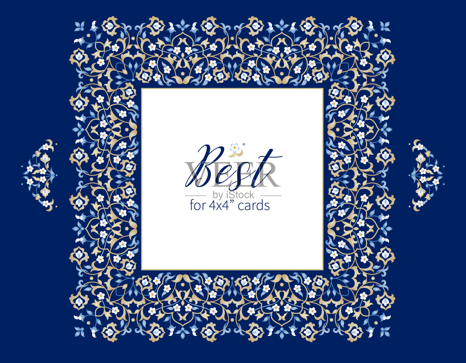 向量蓝色框架，小插图，边框，卡片设计模板。花的边框，预先制作的卡片。插画图片素材