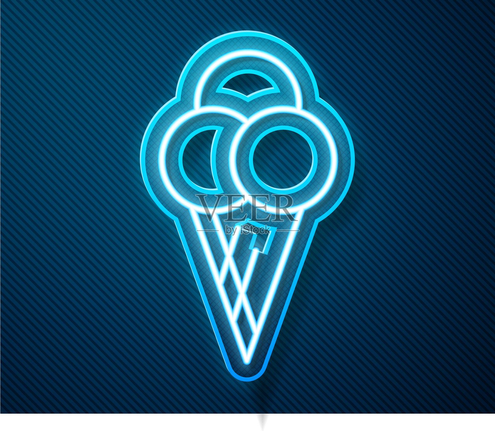 发光的霓虹线冰淇淋在华夫蛋筒图标插画图片素材