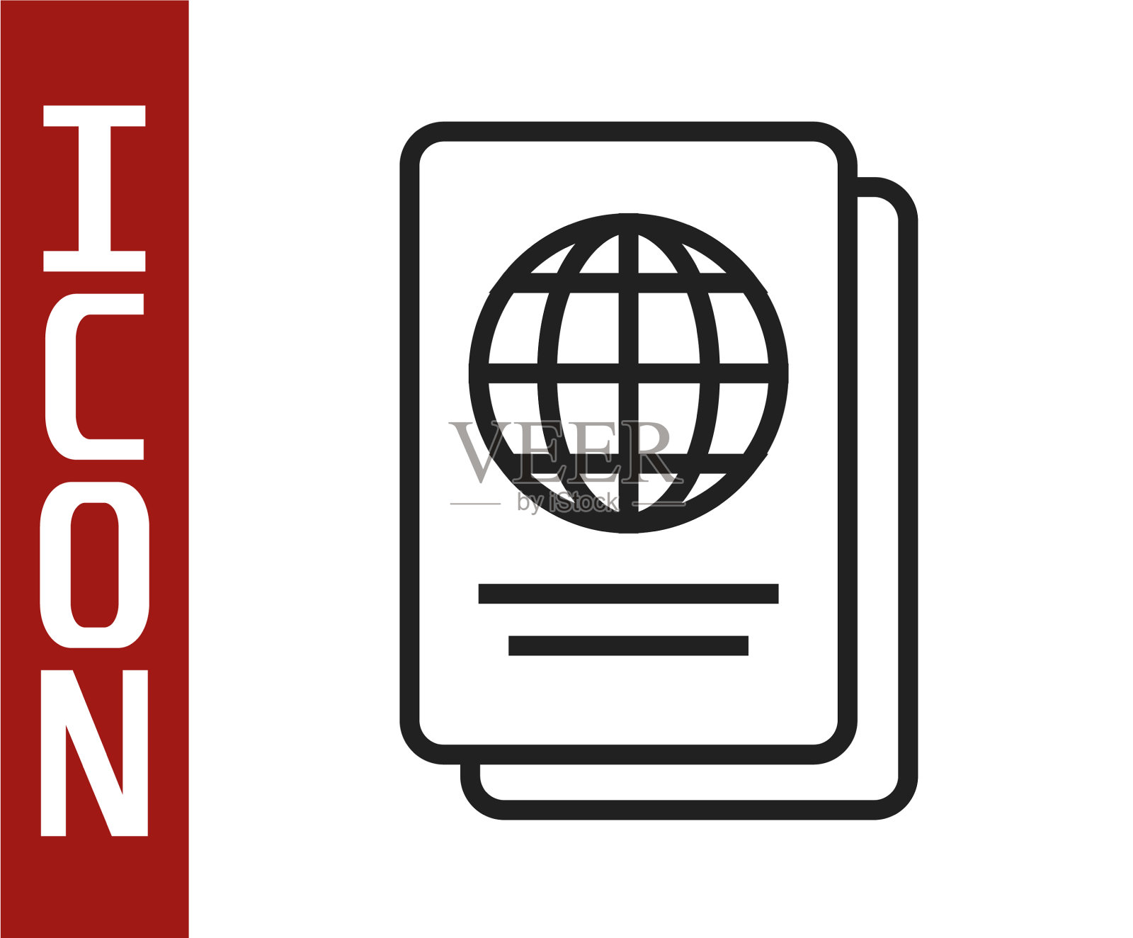 带生物数据图标的黑线护照插画图片素材