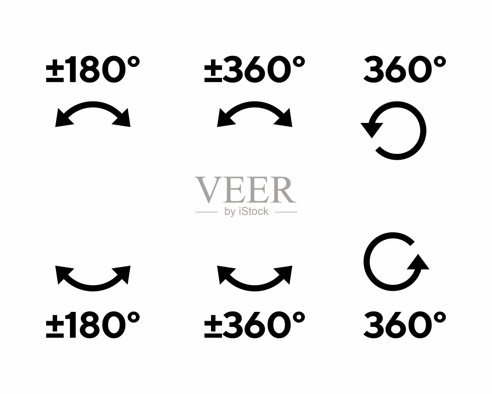 “180、360度”旋转能力信息标志设计元素图片