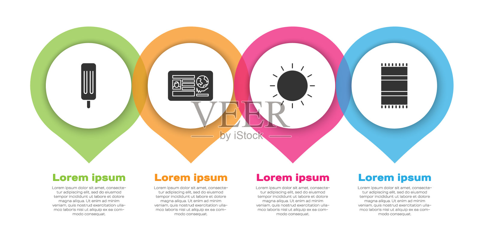 设置冰淇淋护照与签证盖章太阳图标素材