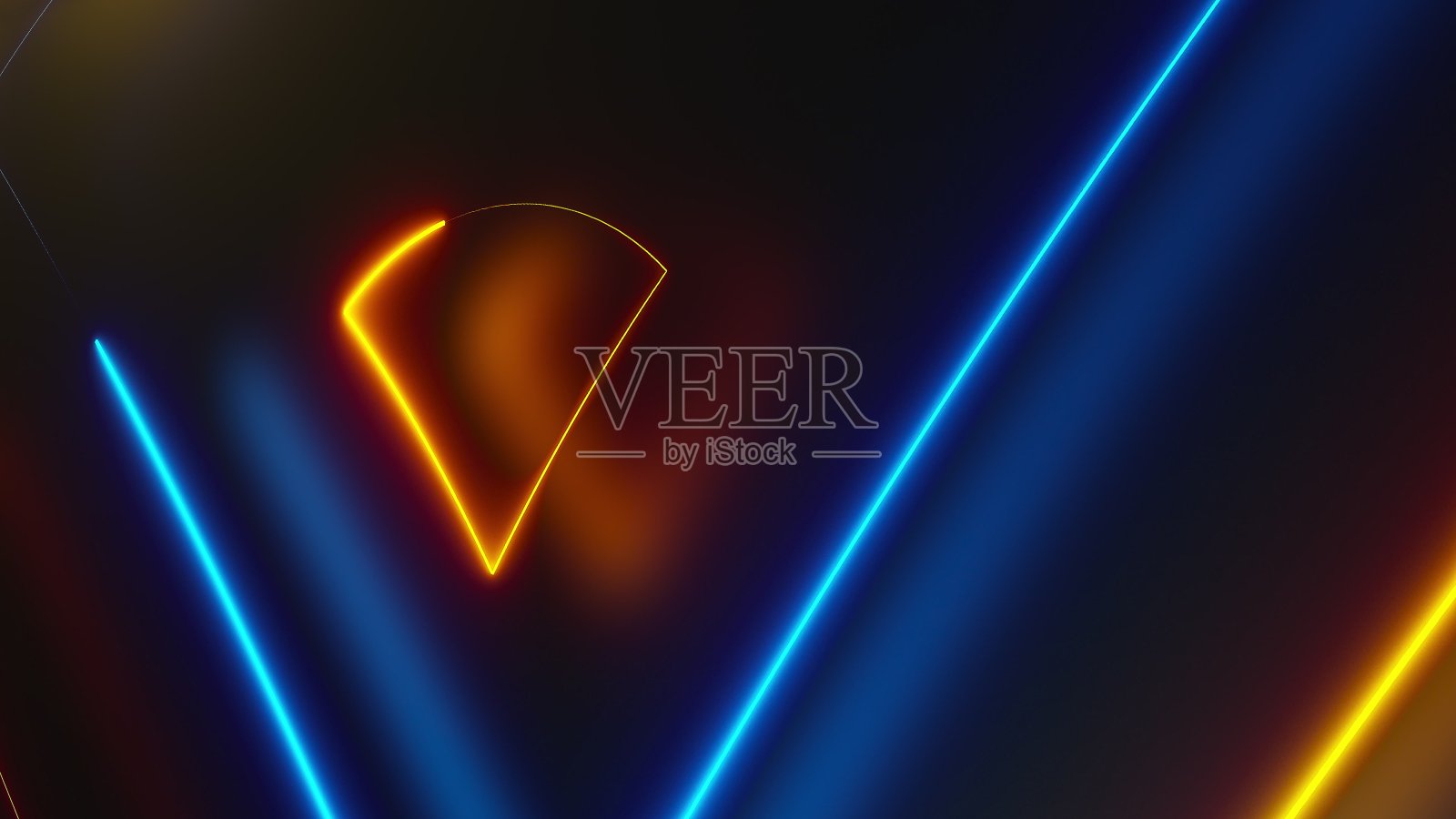 带有霓虹灯三角形的黑暗空间，计算机生成。未来的闪亮背景的3d渲染照片摄影图片