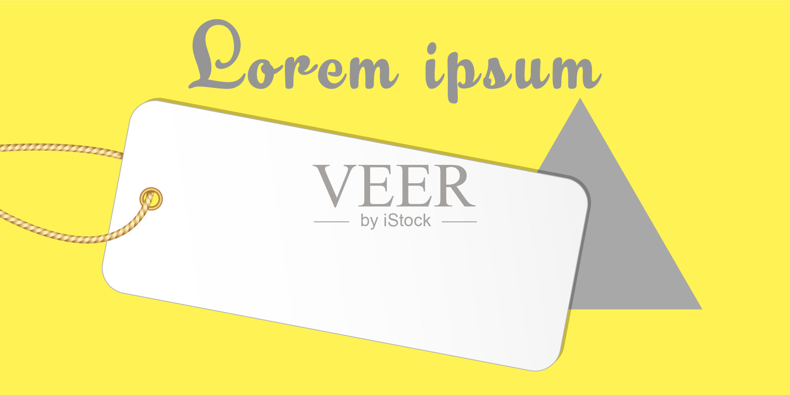 水平黄色背景与销售价格标签。带有空白白纸标签和文字位置的广告横幅。带绳的矩形标签。假日折扣，特别优惠和销售。插画图片素材